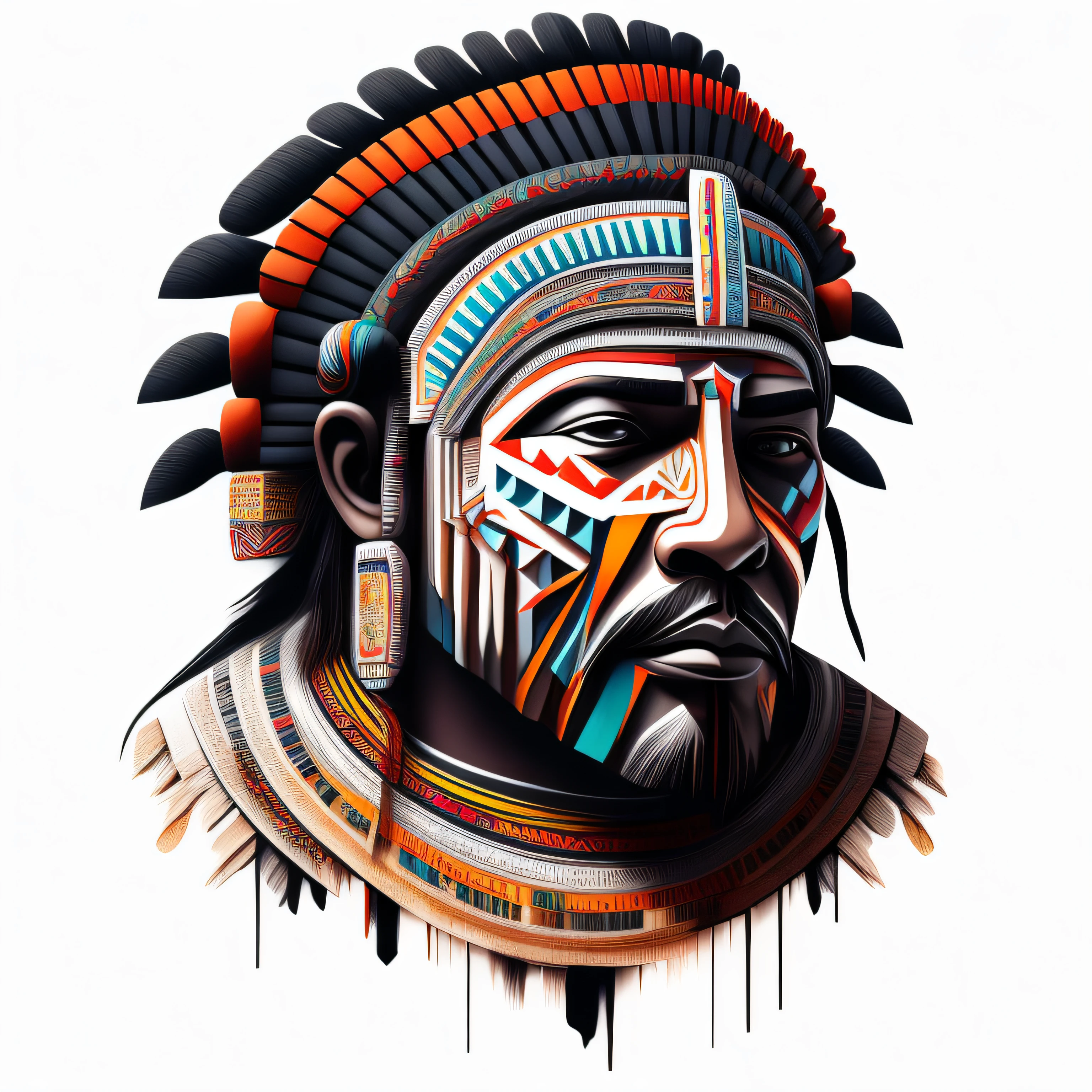 white background, urban art type, Aztec warrior, 8k, bright colors