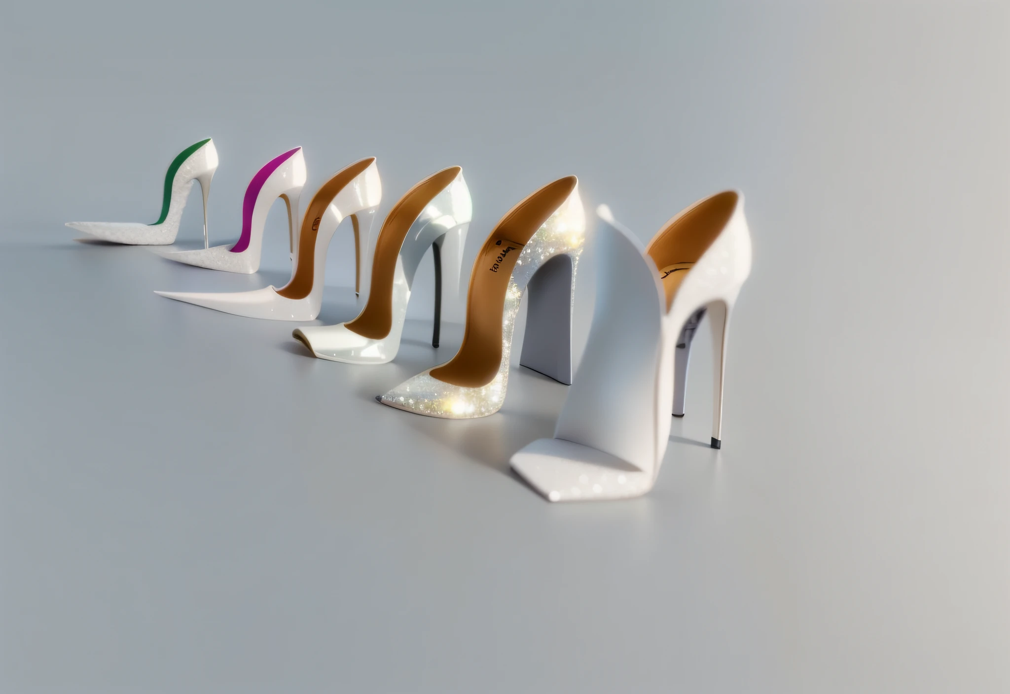 1.1 English Vintage Stillettos White Patent Glitter Effect White 16cm Pointed ((1.2Best Quality, 8K, Masterpiece: 1.3 Sharp Focus)) axiometric 3D --auto