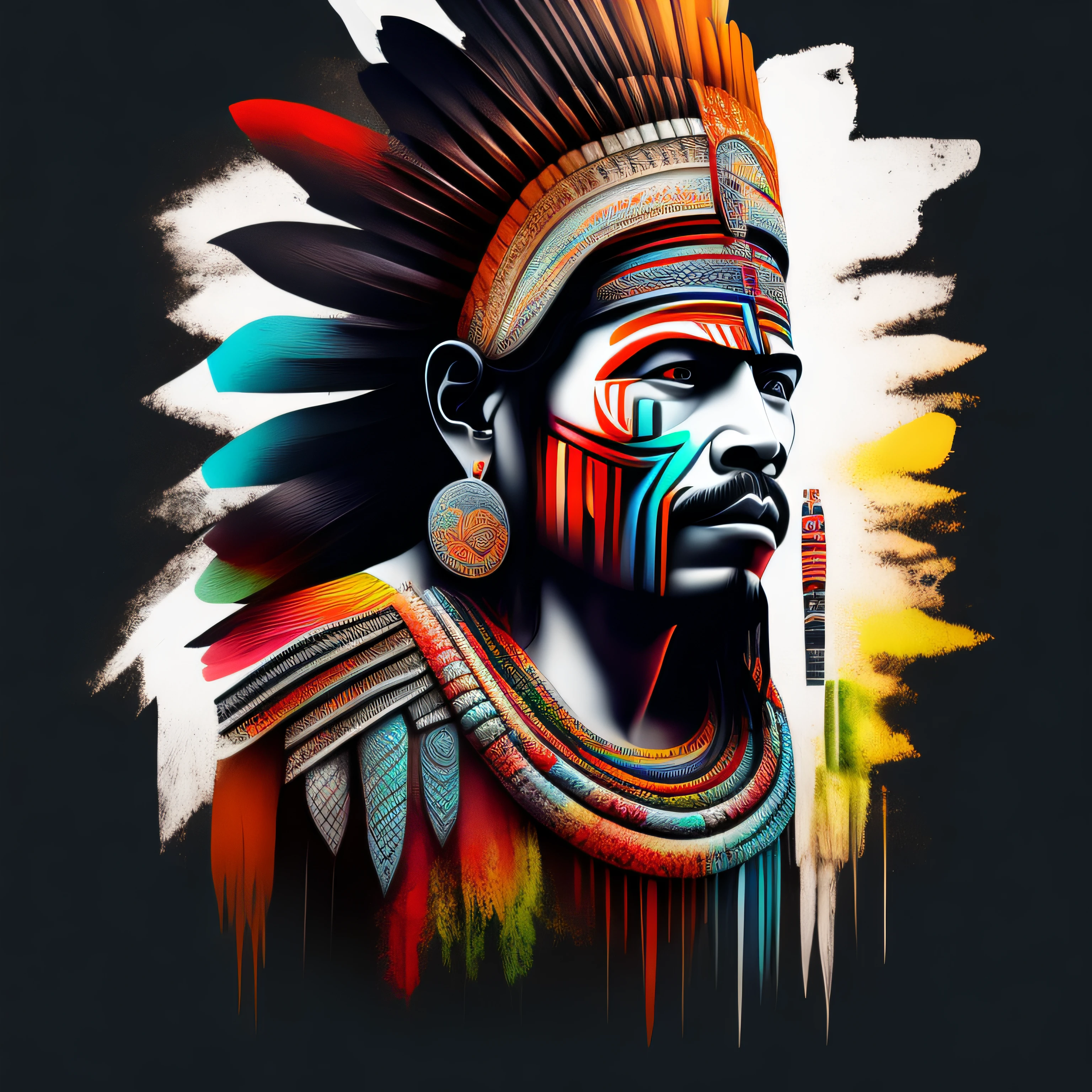 white background, urban art type, Mayan warrior, 8k, vivid colors