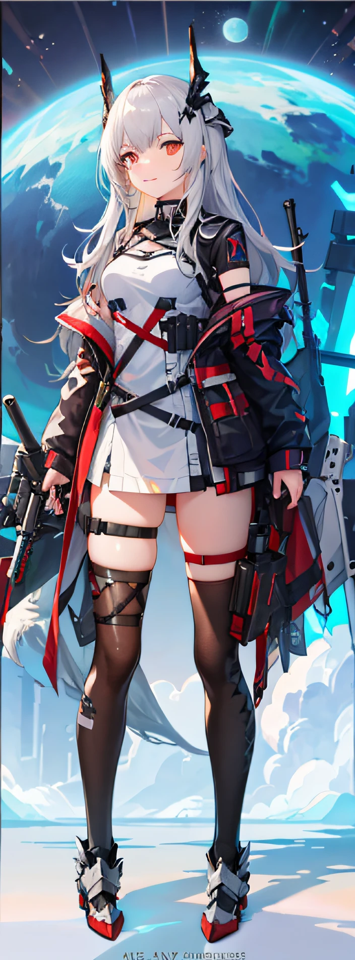 Anime character with sword and armor standing in front of a planet, from Arknights, Arknights, Azur Lane Style, Mechanized Valkyrie Girl, Kantai Collection Style, From Girls Frontline, Cushart Krenz Key Art Feminine, Armor Girl, Fine Details. Girls Frontline, Girls Frontline Style, Cushart Krenz, from the video game Azur Lan