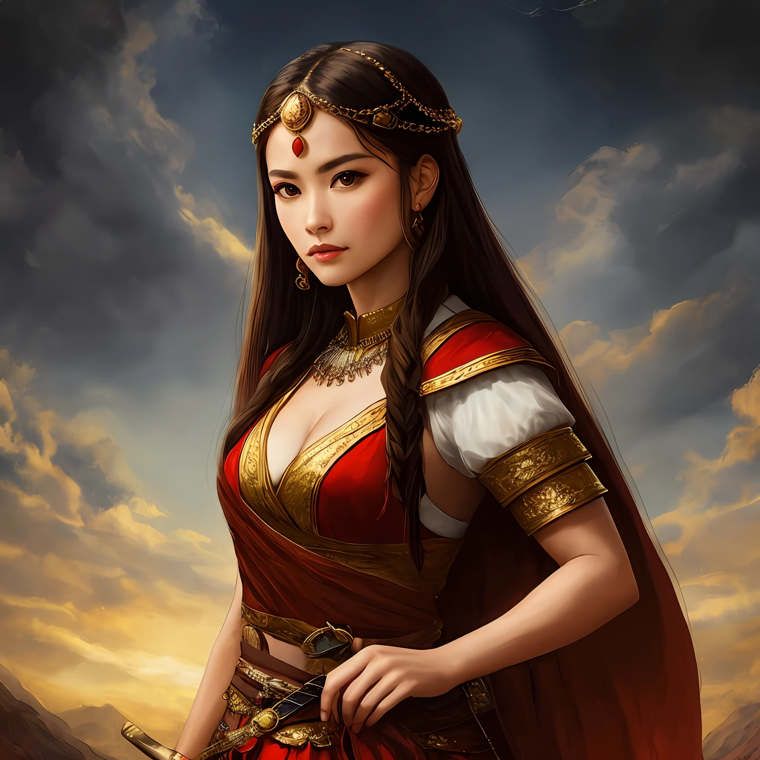 Beautiful warrior woman without sword and without Crown