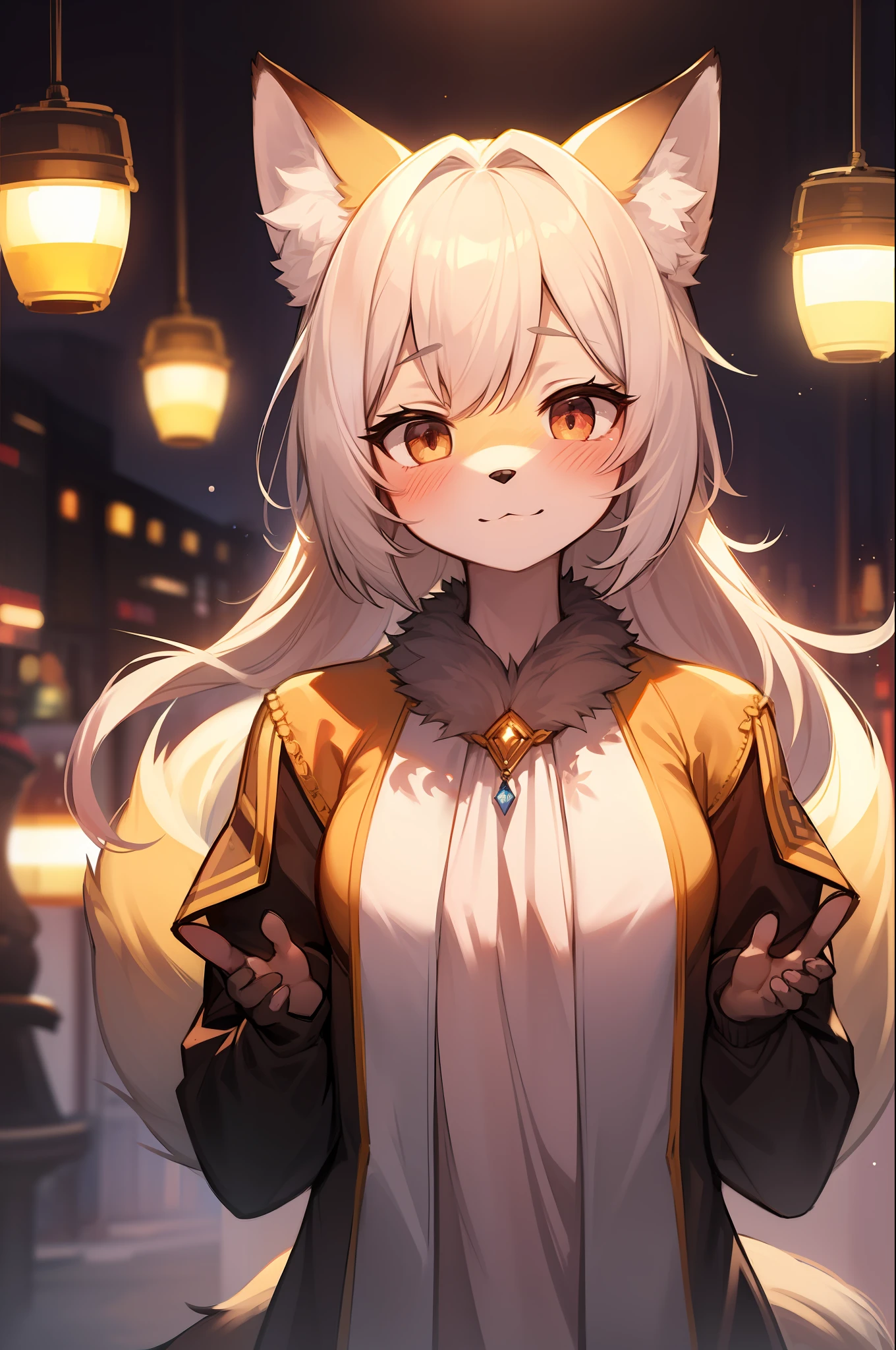 (furry:1.2), fox, focus on face, blush, beautiful lights and shadows