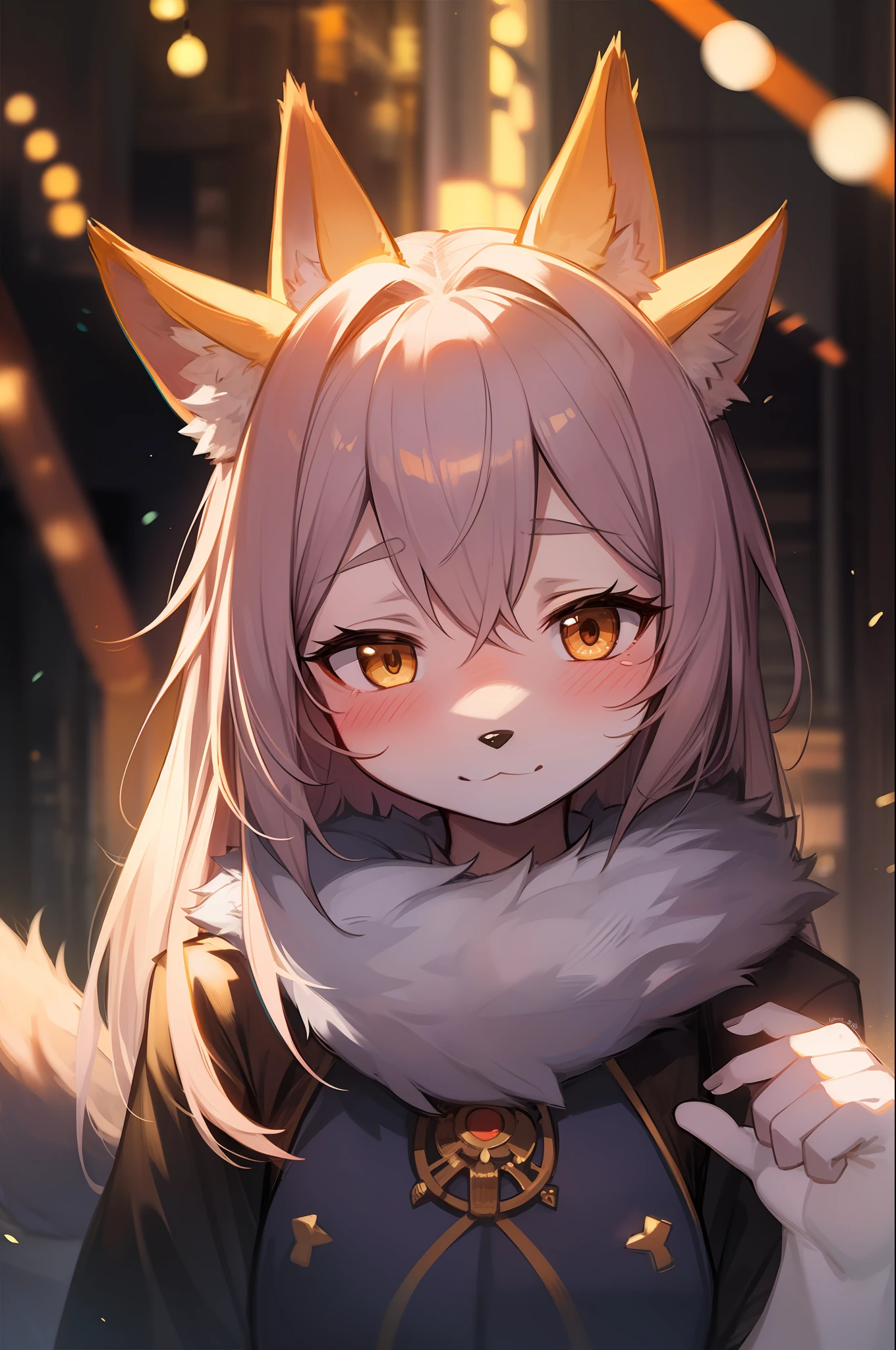 (furry:1.2), fox, focus on face, blush, beautiful lights and shadows