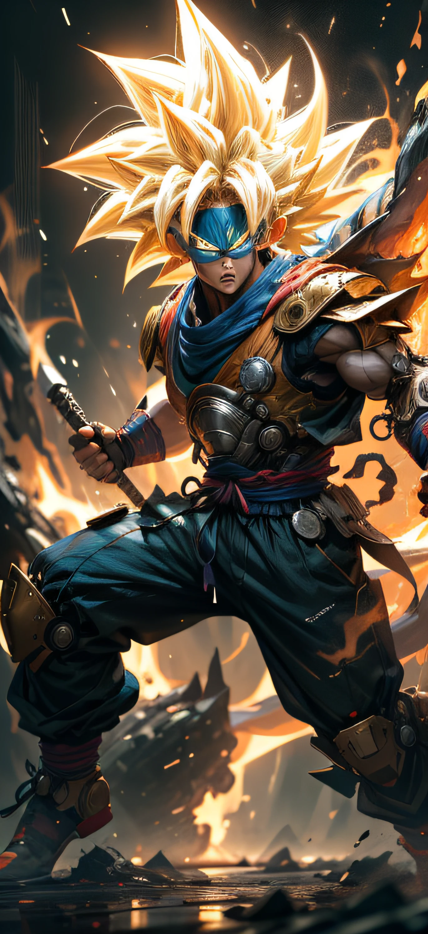 Dragon Ball Goku is an anime character, Badass Anime 8K, Dragon Ball Artstyle, Super Saiyan Blue, Portrait of Goku, Human Goku, Portrait of Goku, 4K anime style, Very detailed portrait of Goku, Dragon Ball style, 4K manga wallpaper, High quality anime art style, Anime style character, Son Goku,  Advanced digital anime art "realistic, bright, reflective, bioluminous, galactic cybernetic mask, mecha, (executioner: 1.2), layer, sh4g0d, GlowingRunes_red, full body, cinematic, dark background, backlight, high contrast,