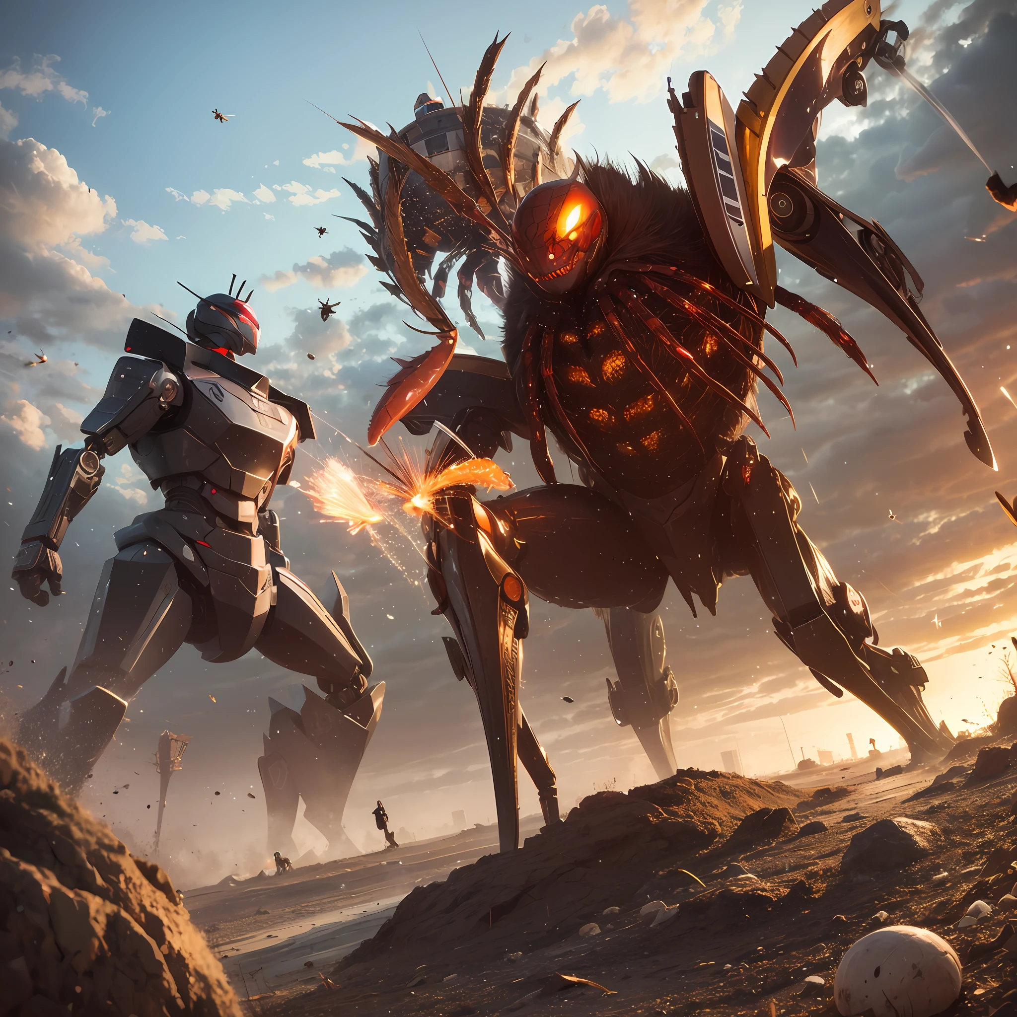 Giant spider robot destroying giant fly --auto