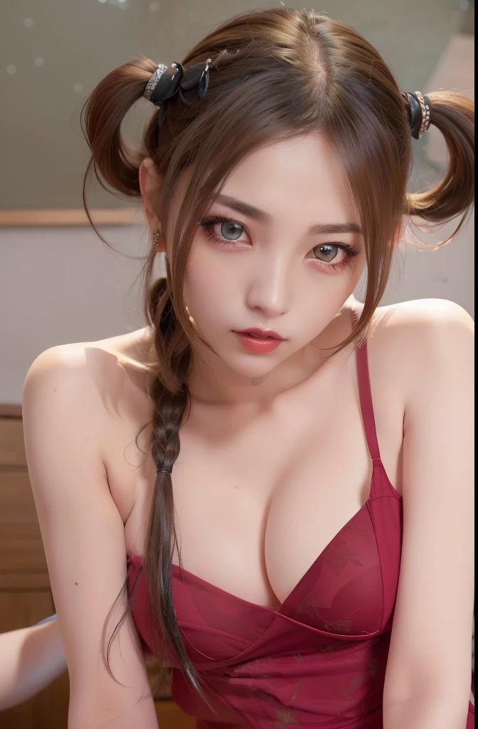 (8k, 4k, best quality, highres, ultra high res:1.1), (masterpiece, realistic, photo-realistic:1.1), 1girl, face, close-up, twintails, blonde hair, black eyes, red lips, (looking at viewer:2), absurdly long hair, long eyelashes, eyeshadow, small face, big eyes,
bare shoulders,
high contrast,