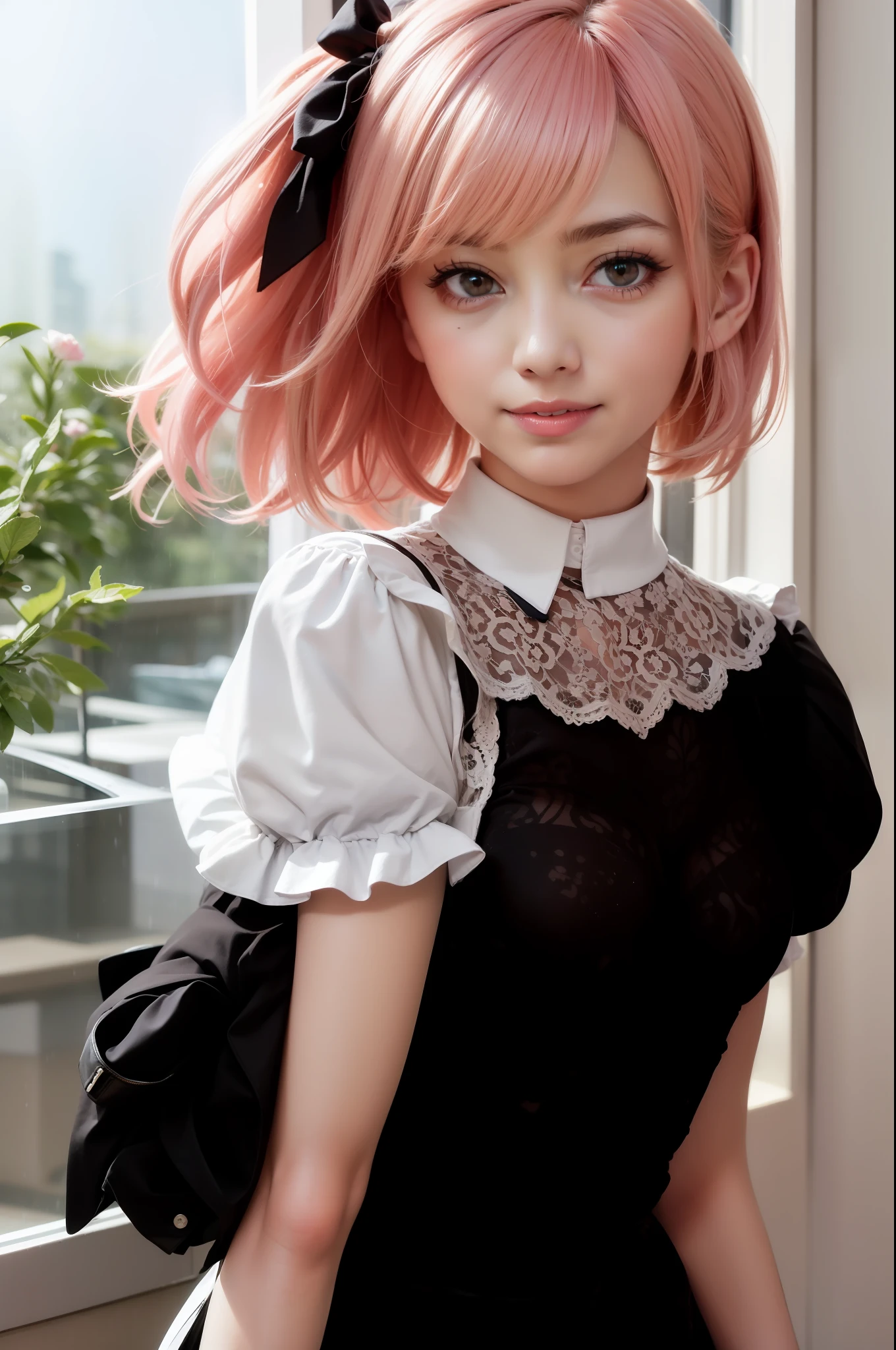 (64K、UHD、
Top Quality, Masterpiece: 1.2), (Realistic, Photorealistic: 1.37), Super Detailed, 1 Girl, Cute, Solo, Beautiful Detailed Sky, Detailed Cafe, Date, (Smile: 1.15), (Smile: 1.15), Super Big, Beautiful Detailed Eyes, (Shirt with Collar: 1.1), Wet, Business Clothes, Rain, White Lace, (Short Hair: 1.2), Floating Hair Novafrog Style、、、、 Topless, full body, maid costume, mini skirt, white lace panties, garter belt