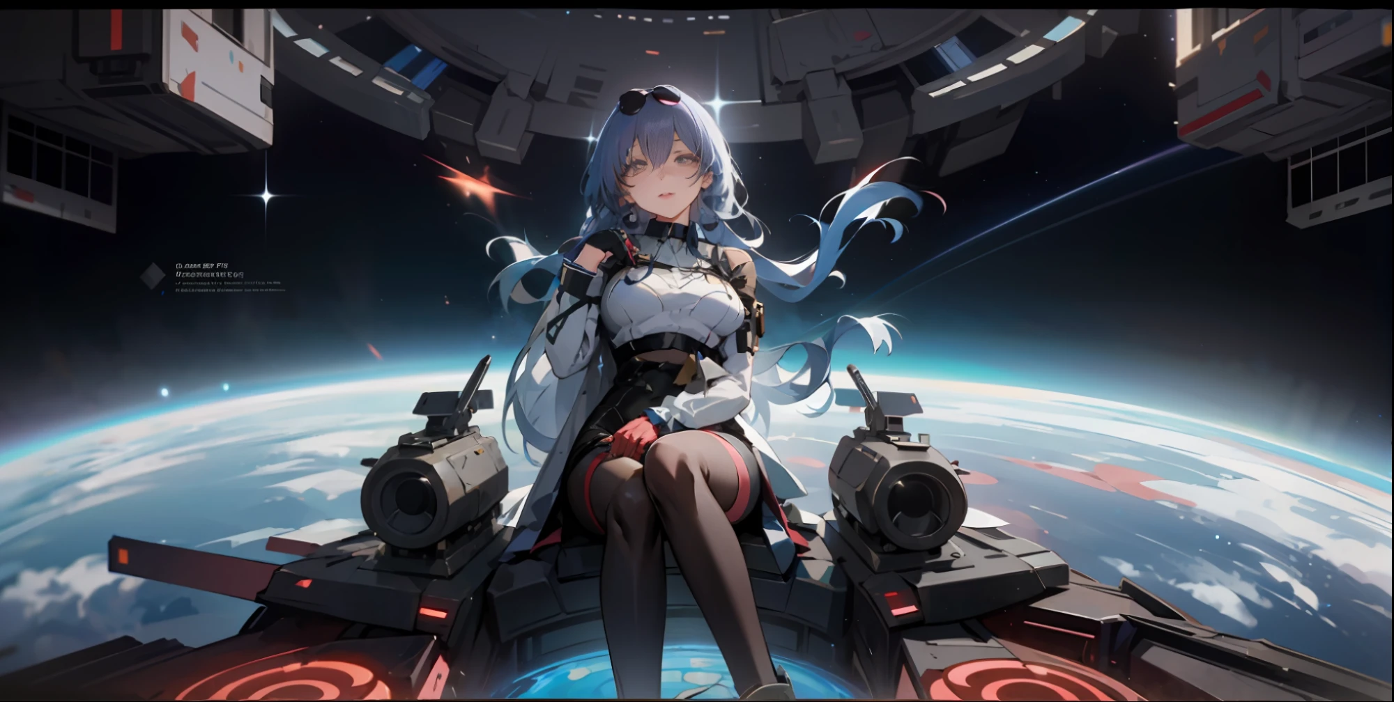 anime girl sitting on a spaceship in space with a view of earth, portrait anime space cadet girl, kantai collection style, official artwork, anime mecha aesthetic, azur lane style, from arknights, anime style 4 k, best anime 4k konachan wallpaper, nightcore, girls frontline universe, mecha asthetic, powerful woman sitting in space