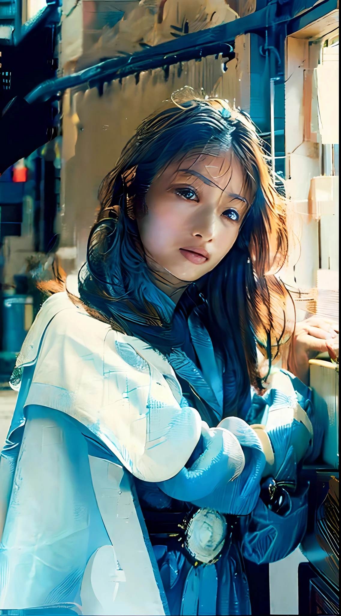 (8K, Best Quality, Masterpiece: 1.2), (Realistic, Photorealistic, Photorealistic: 1.37), Best Quality, Masterpiece, White Hair, Blue Eyes, Blue Eyes, Look Up, Hair Strand, Fair Skin, Braid, Ultra High Definition, Highly Detailed Eyes and Face, Fantasy, Knight, 8K High Quality Detail Art, Blue Clothes, Cloak, Gwise Style Artwork