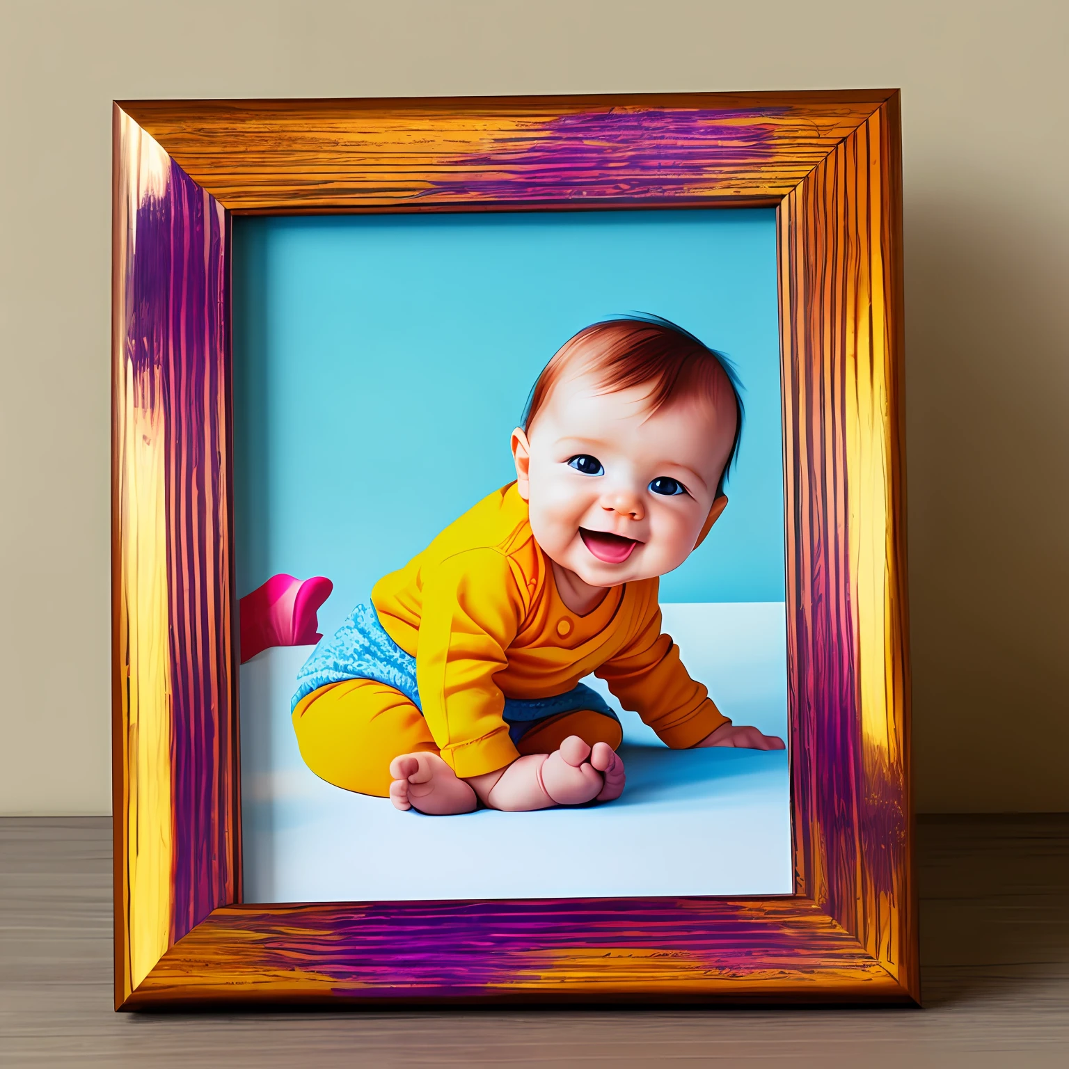 caricature of a baby, in a colorful picture frame --auto