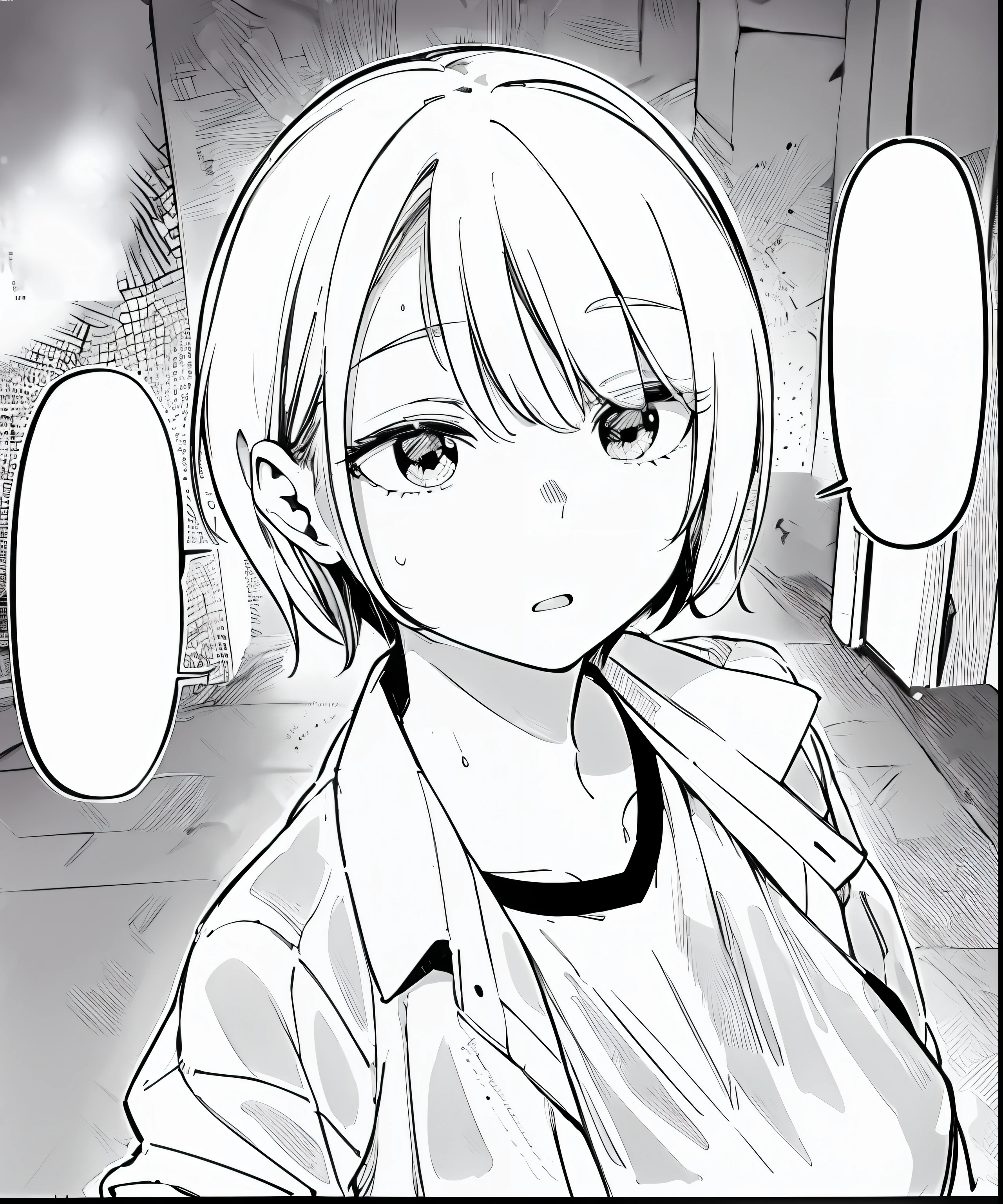 anime girl with short hair and glasses looking at the camera, black and white manga panel, in manga style, detailed manga style, black and white manga page, black and white manga style, manga page, in style of manga, ( ( ( yoshinari yoh ) ) ), sayori, manga panels, rei hiroe, sui ishida art manga, manga panel