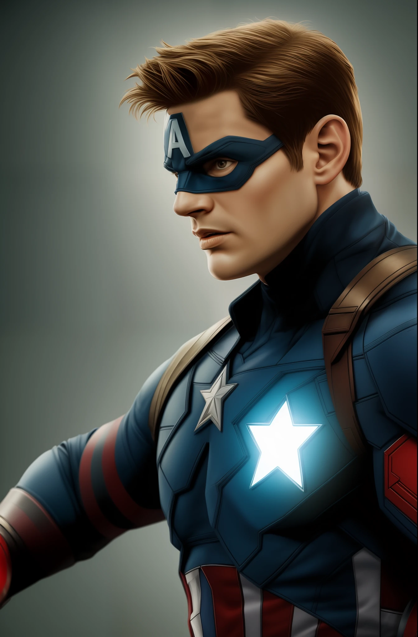Tarantino style, Andrew Garfield as Captain America 8k, high definition, detailed face, detailed face, detailed eyes, detailed suit, Marvel and DC style, hyper-realistic, + cinematic shooting + dynamic composition, incredibly detailed, sharp, details + superb details + night with light + perfectionism + award-winning realism ((grumpy lighting)),(upper body)