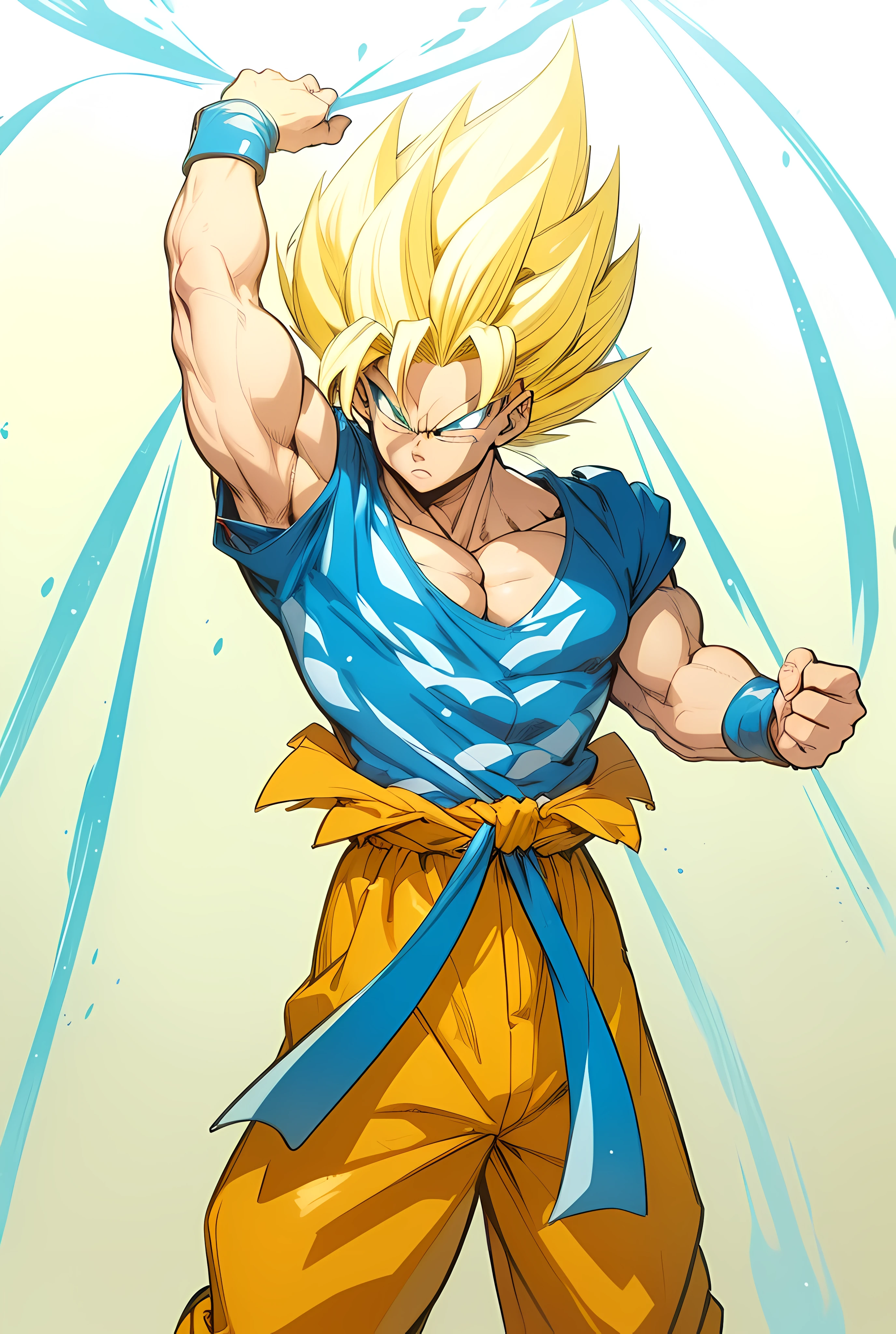 the artistic influence of Yusuke Murata and dragon ball, akira toriyama, (maximum detail), in 4k, (muscles), ( (serious), (redhead), (long hair), (man 17 years), (muscles), (black pants), (boots with blue laces)