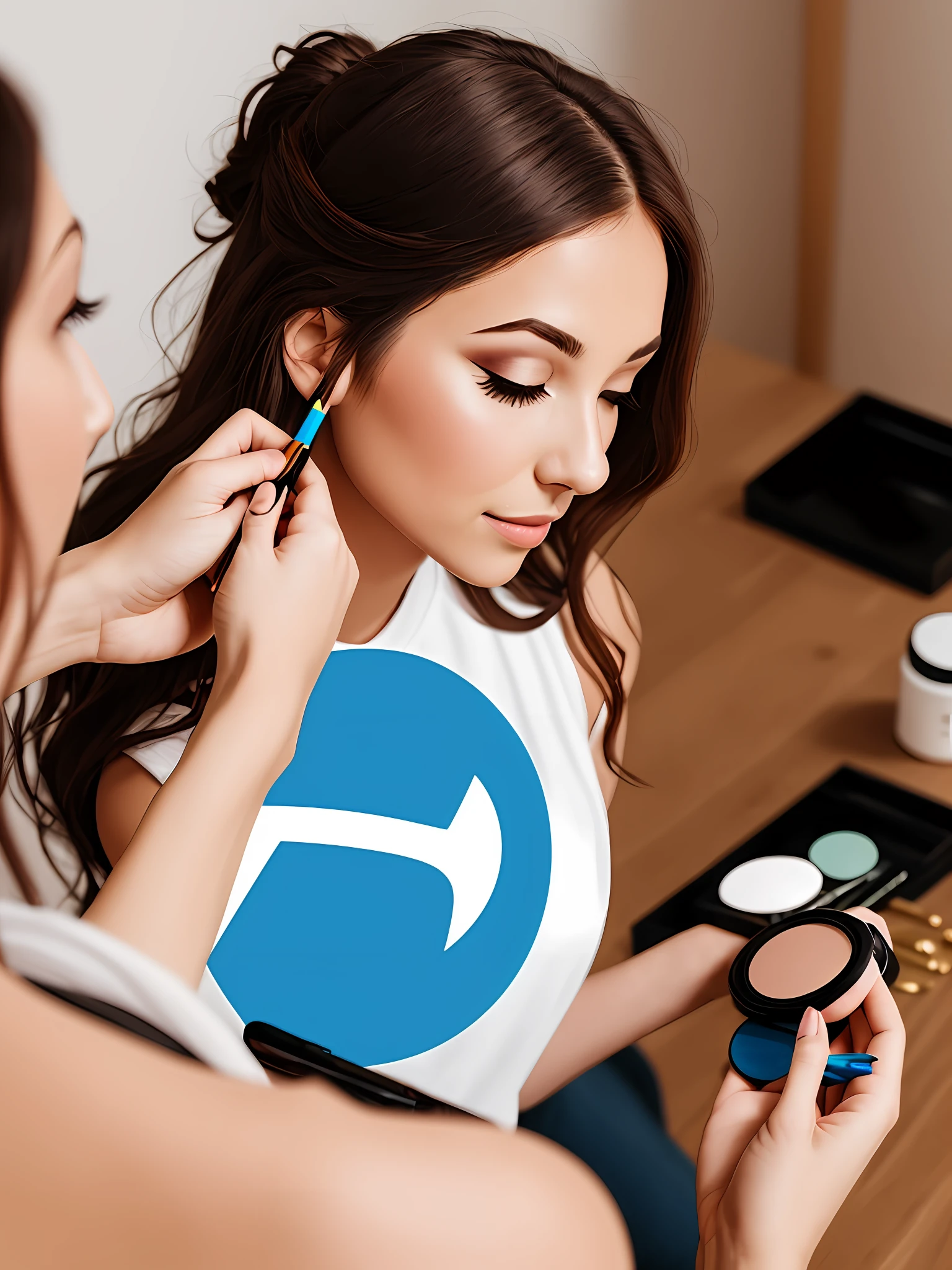 Graphic design logo, woman putting on makeup, energy star, light