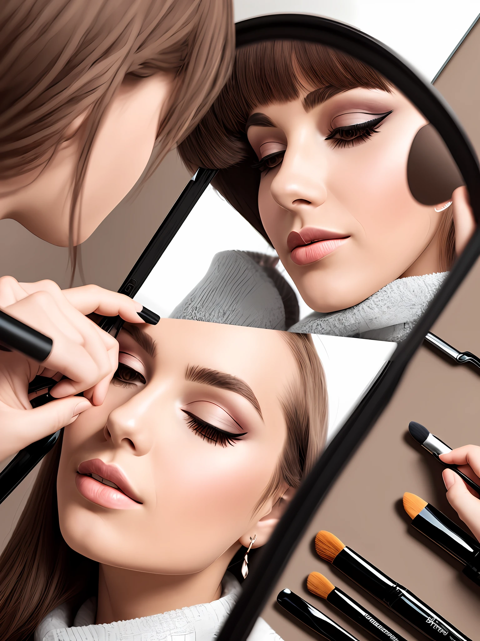 Graphic design logo, woman putting on makeup, energy star, light