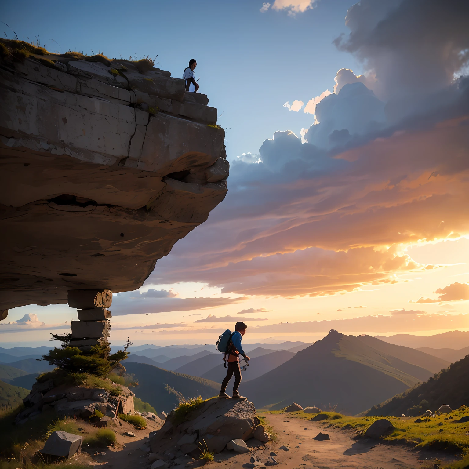 The six-year-old's silhouette contrasts with the majestic landscape around him as he persists in climbing the steep mountain, portraying the courage and resilience inherent in his young, intrepid nature.
Regenerate response --auto