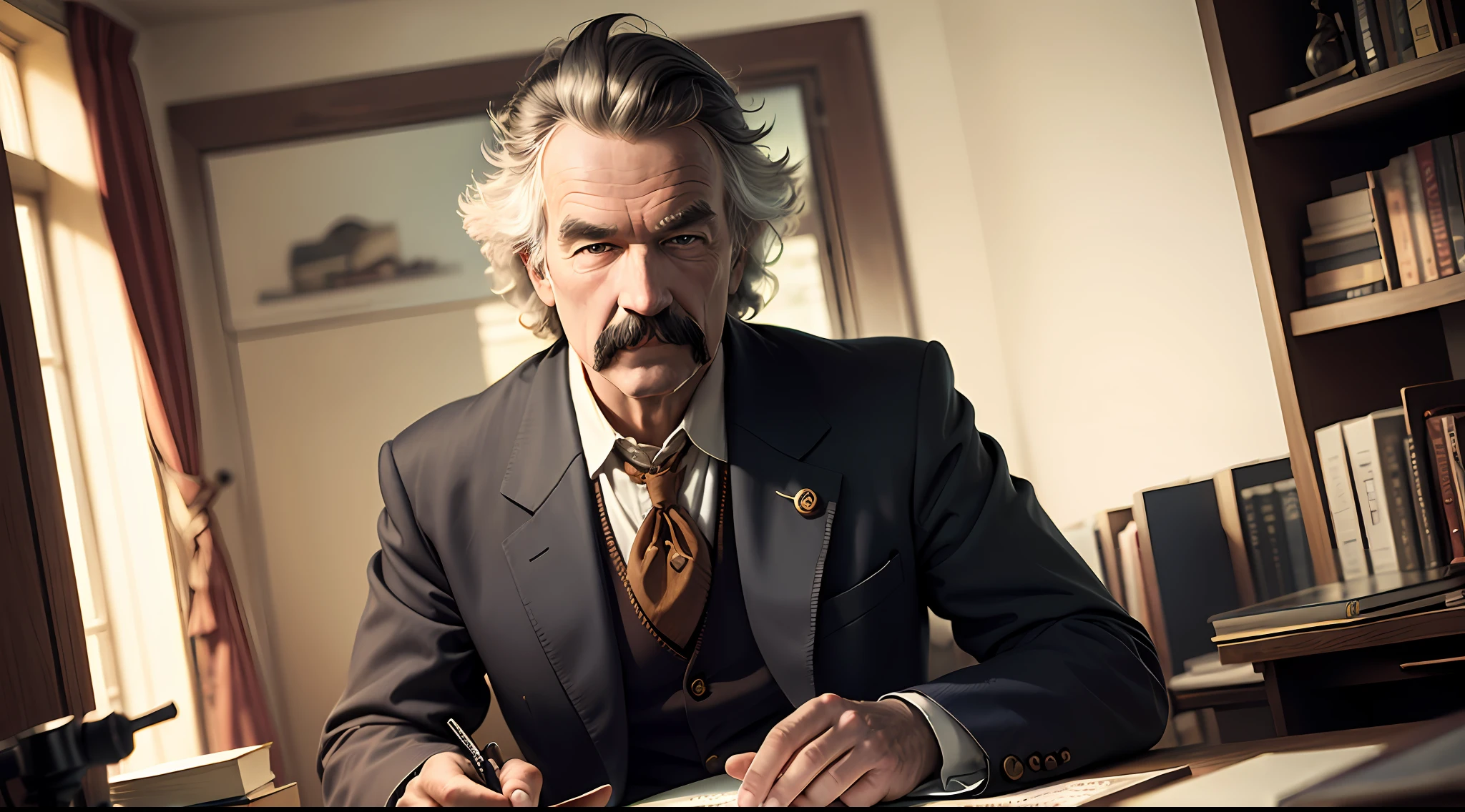 Mark Twain in his office looking at the realistic camera --auto