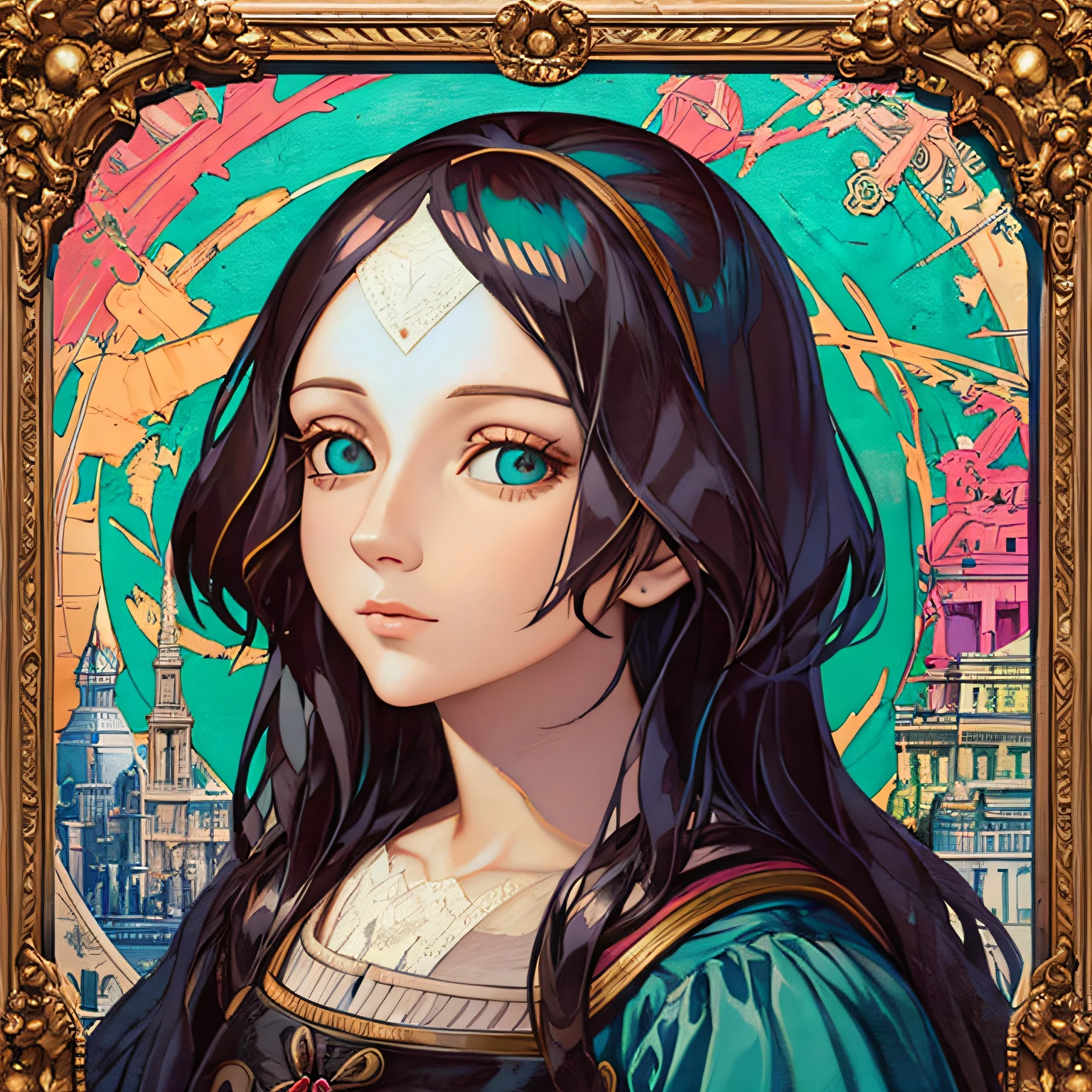 Monalisa 2023 art by Zachary Lieberman and Mario Klingemann:: A detailed, elegant, intricate and colorful portrait in mixed media :: A masterpiece of surreal art, a vibrant painting --auto --s2