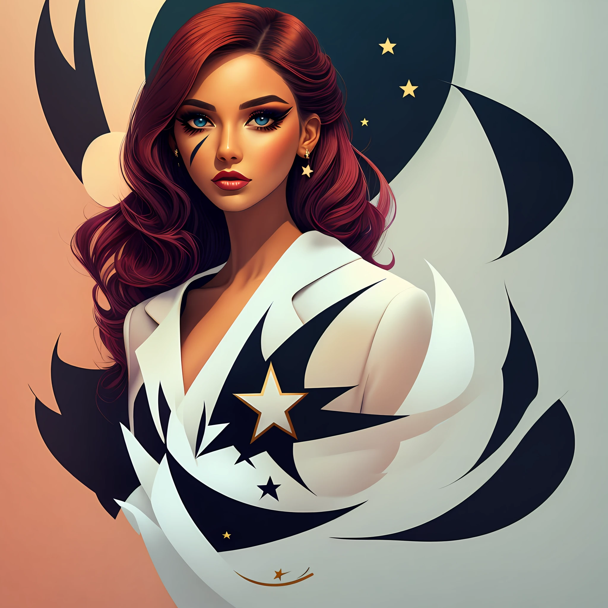Minimalist logo graphic design with a woman in makeup and a star.