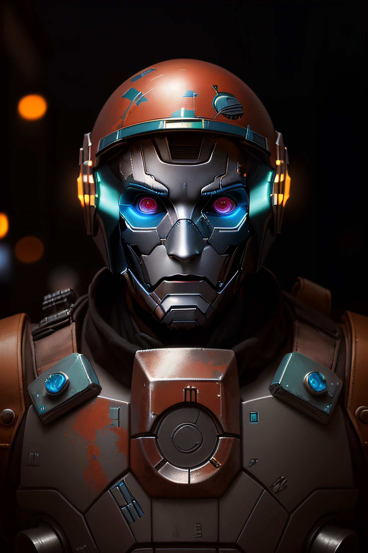 Replace selected image with metal face, high reality ultron type, realistic
