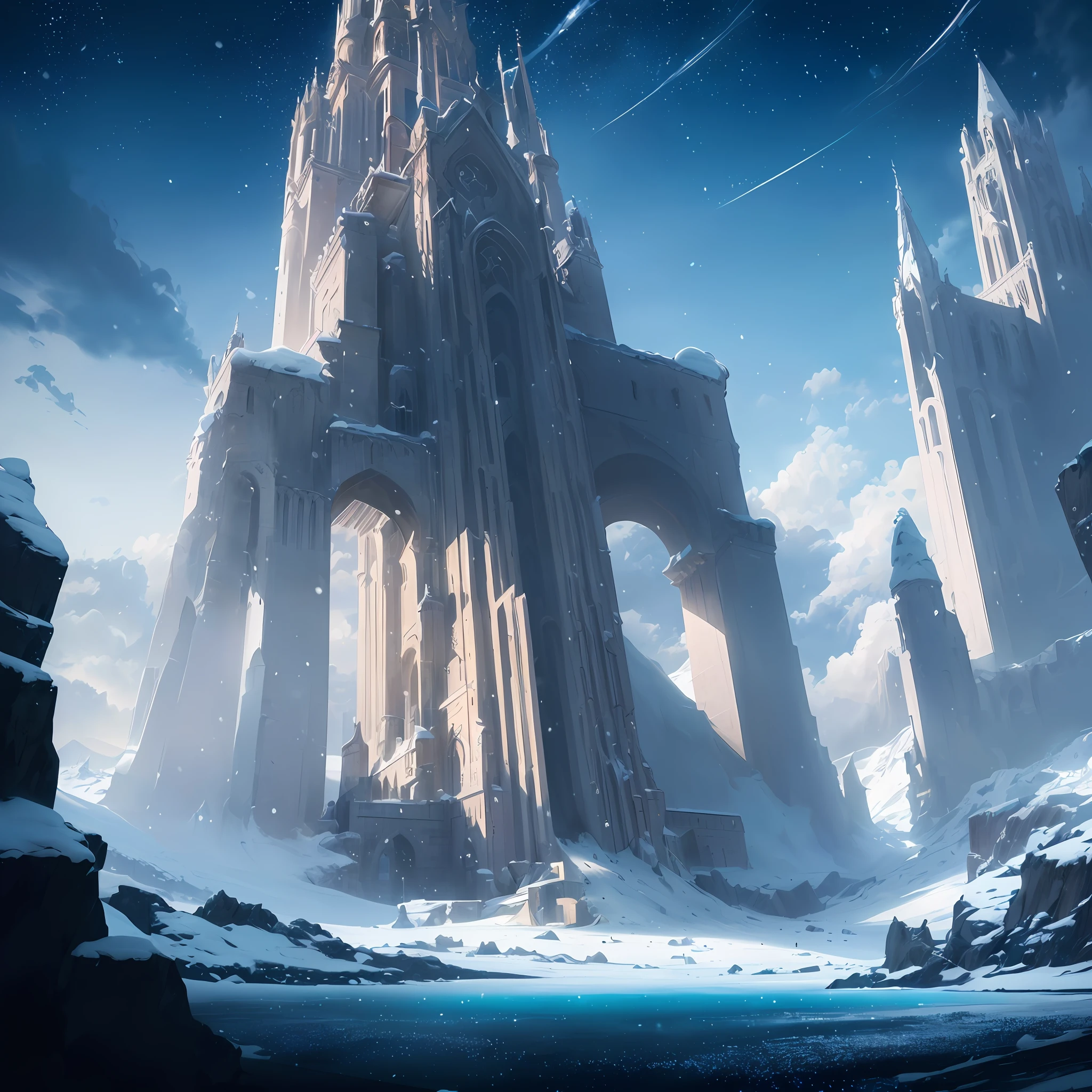 200 years after all living things died out 200 years ago A big building in the middle of a snowy mountain, winter concept art, concept art wallpaper 4K, Andreas Rocha style, stunning concept art, amazing! Concept Art, Jessica Rosier Fantasy Art, High Quality Digital Concept Art, Unreal Engine Fantasy Art, Concept Art 8 K, Magnificent Castle with Tall Spire, Detailed 4K Concept Art, Futuristic Castle