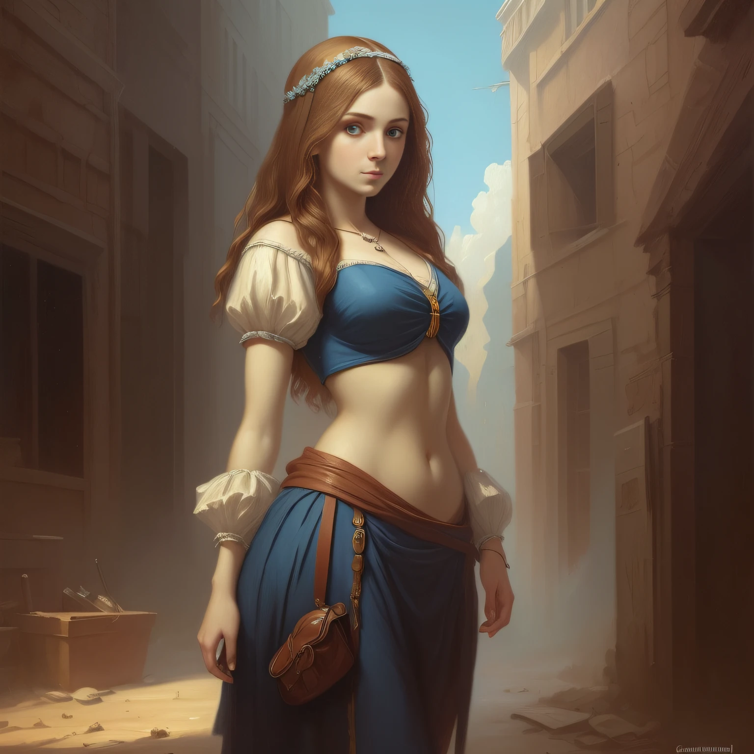 The Most Beautiful Girl in the World Oil painting, highly detailed, art by Leonardo da Vinci and Greg Rutkowski in the style of impressionism. arts station, unreal engine, fantasy, concept art, illustration, soft, sharp focus,