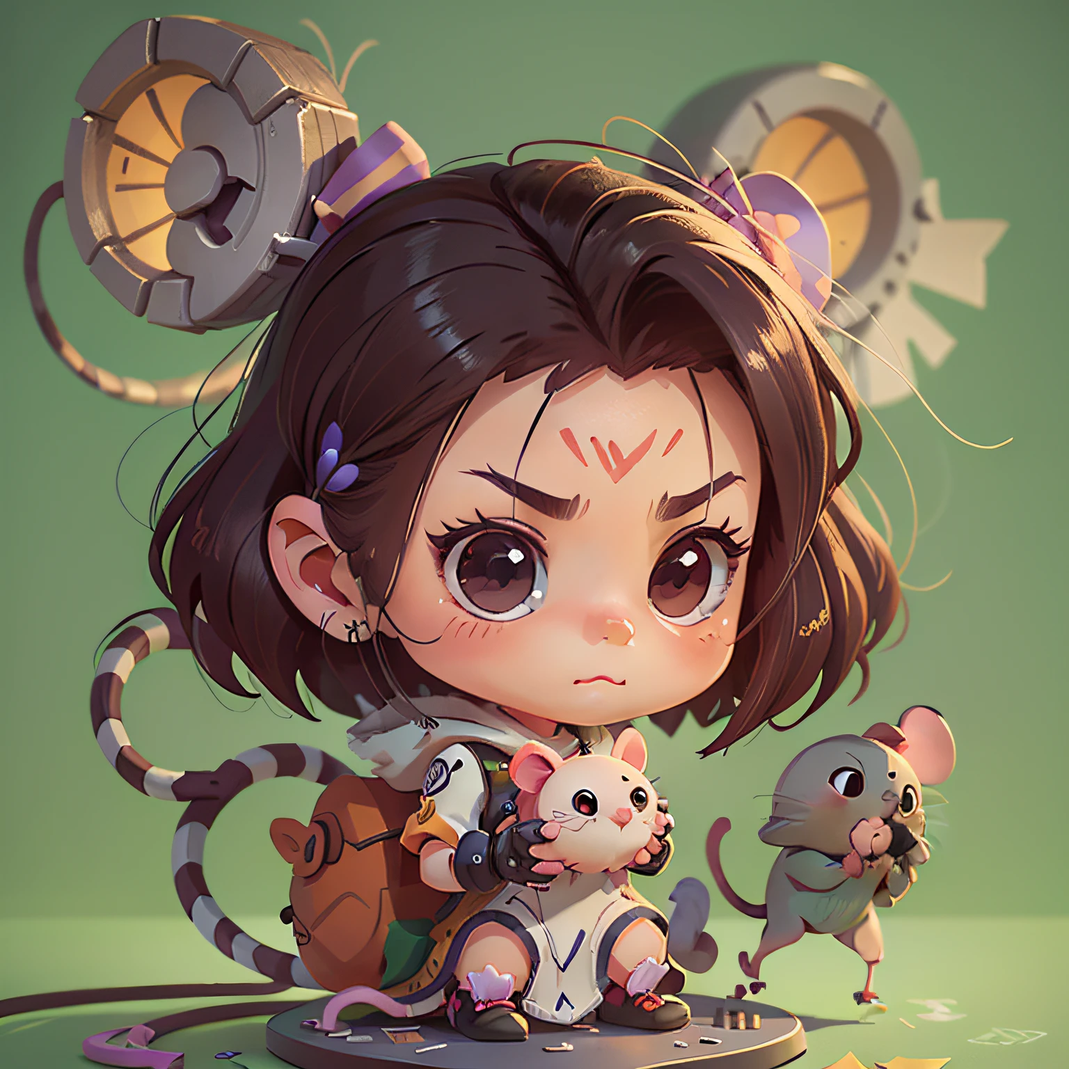 cute, chibi, mice, PFP, bigbadejo, portrait, masterpiece, 3D Rendering, Best Quality, Lots of Detail, (plain background), vinyl toy figurine, (perfect hands), female, widowmaker overwatch