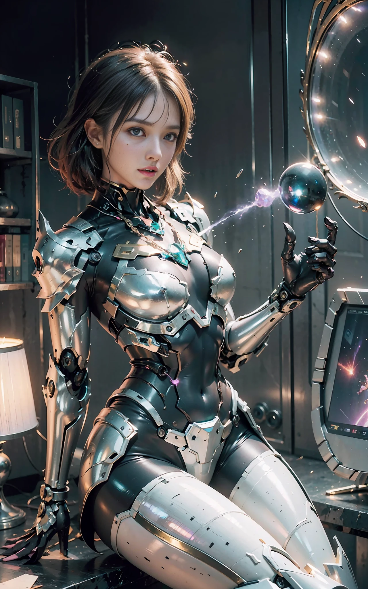 Gundam, rocket thruster, nuclear reactor, futuristic style, (mecha) (mechanical) (armor), professional raw color photo, (back corner), (open leg: 1.3), perfect, (wide angle), (pendant) (colored gemstone), best quality, masterpiece, super resolution, (reality: 1.4), 1 girl, bare shoulders, crazy details, (hip folds: 1.5), lower chest, side chest, unrealistic engine style, boca effect, David La Chapelle style shot, Bioluminescent color palette: lilac, pale gold, pale pink, bright white, wide angle, ultra-fine, cinematic still life, vibrant, Sakimichan style, perfect eyes, highest image quality 16K, inspired by Harry Winston, Canon EOS R 6 shooting masterpiece "Chaos 50,--, under the eyes mole, ray tracing, surrealism, holding_weapon, no_humans,glowing_eyes, science_ fiction, textured skin --s2