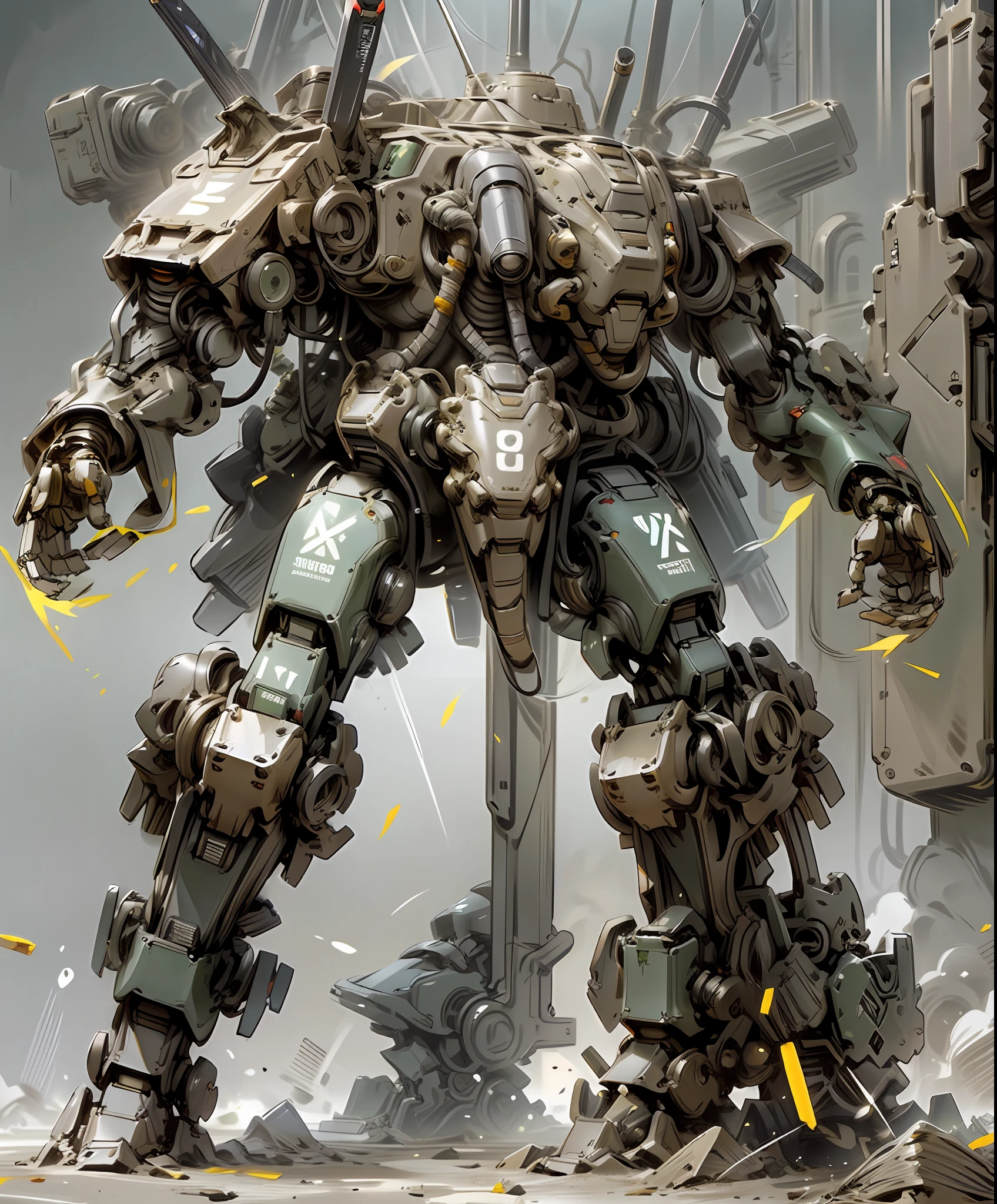 a close up of a robot with a gun on a gray background, metal gear mech, mech concept art, mech shaped like a manatee, tank with legs, mecha animal, mech body, war robot, wolf armor mech, mech robot, mech, sci-fi mech, battle mech, mech robot futuristic, military robot, mechanized art concept