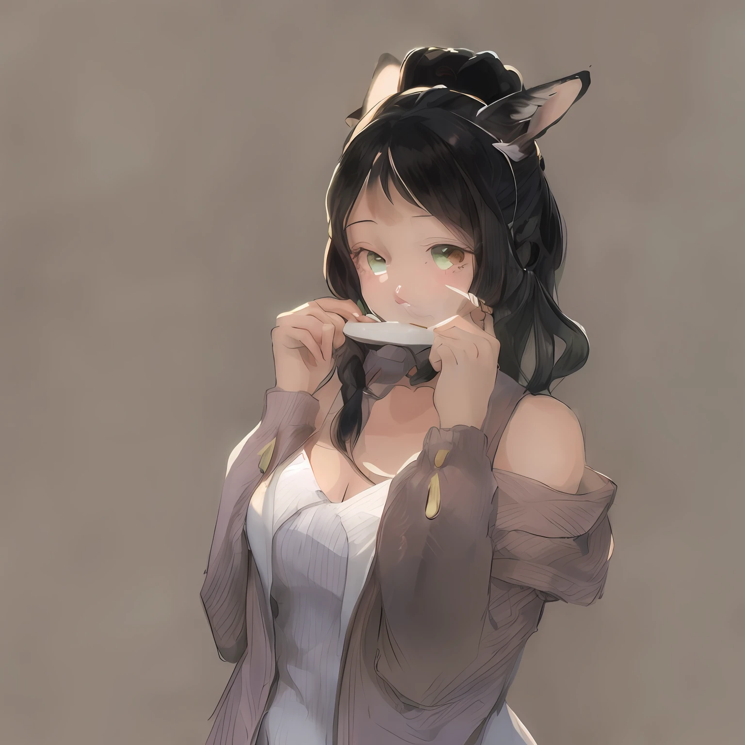 anime - style illustration of a woman with cat ears, a character portrait by senior character artist, pixiv, rococo, pretty female portrait of a female, boris valejo. coffee, high quality colored sketch, granblue fantasy, from bravely default ii, anime style, cute, High Quailty