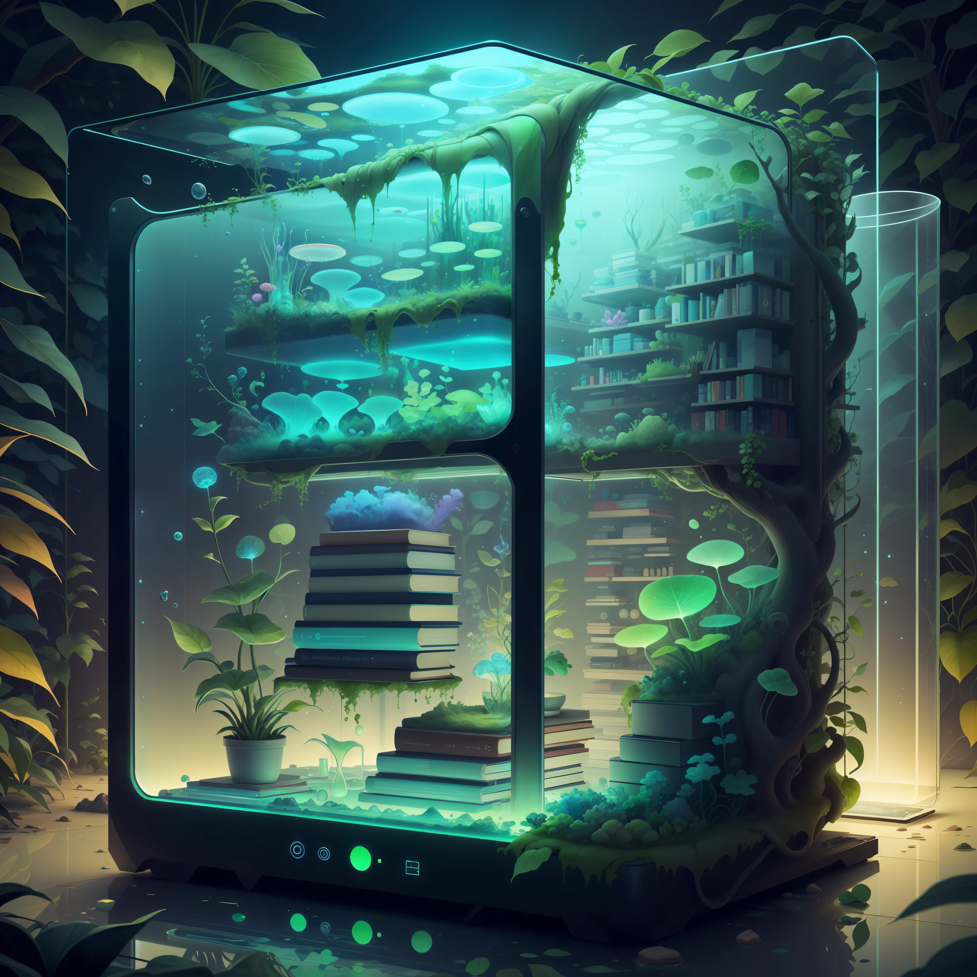 glass, fully organic, bio, bioluminescent, utopia,
Tablet, books, smart