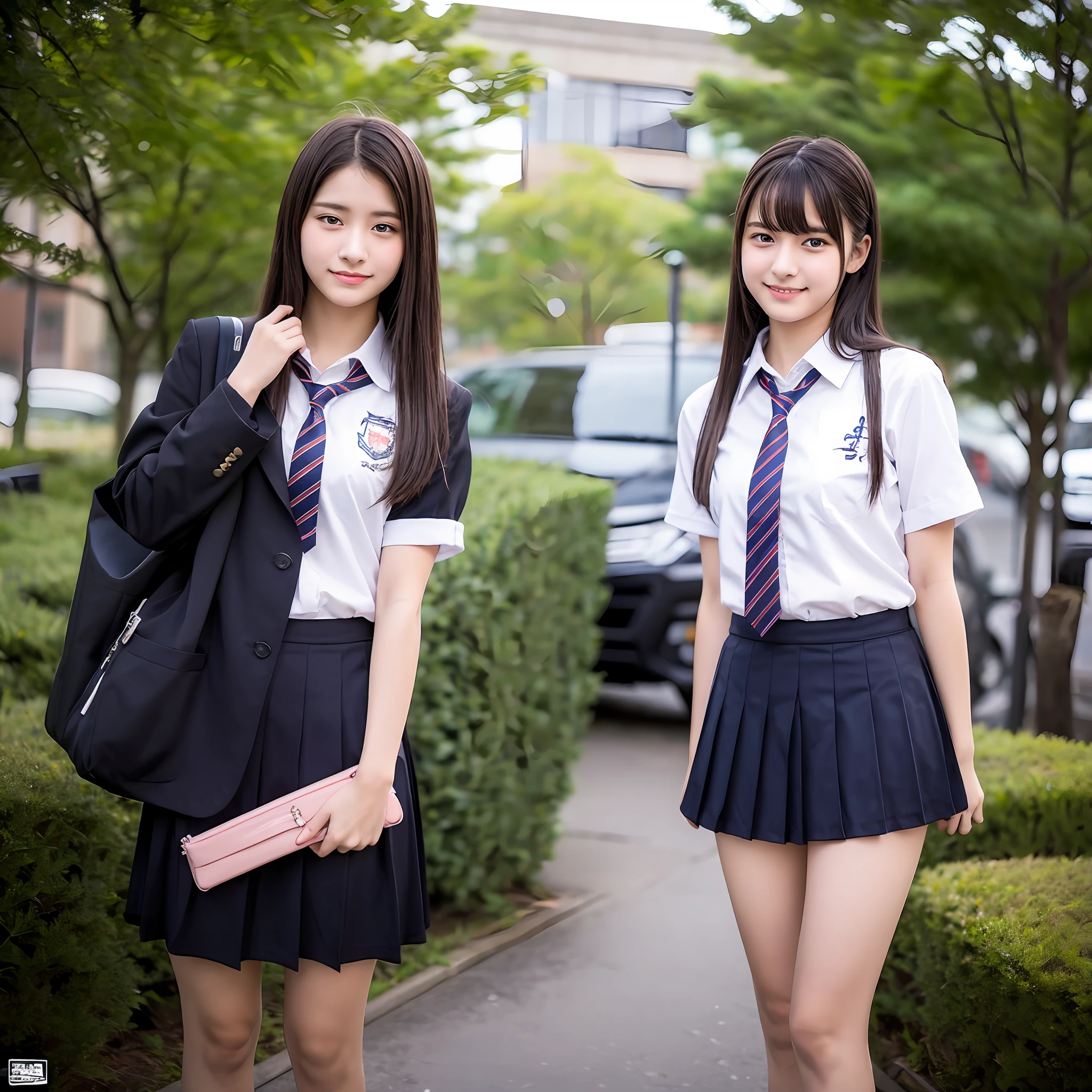 subject, Japan person, 16 years old, high school girl, uniform, brachira show, blush, standing, --auto