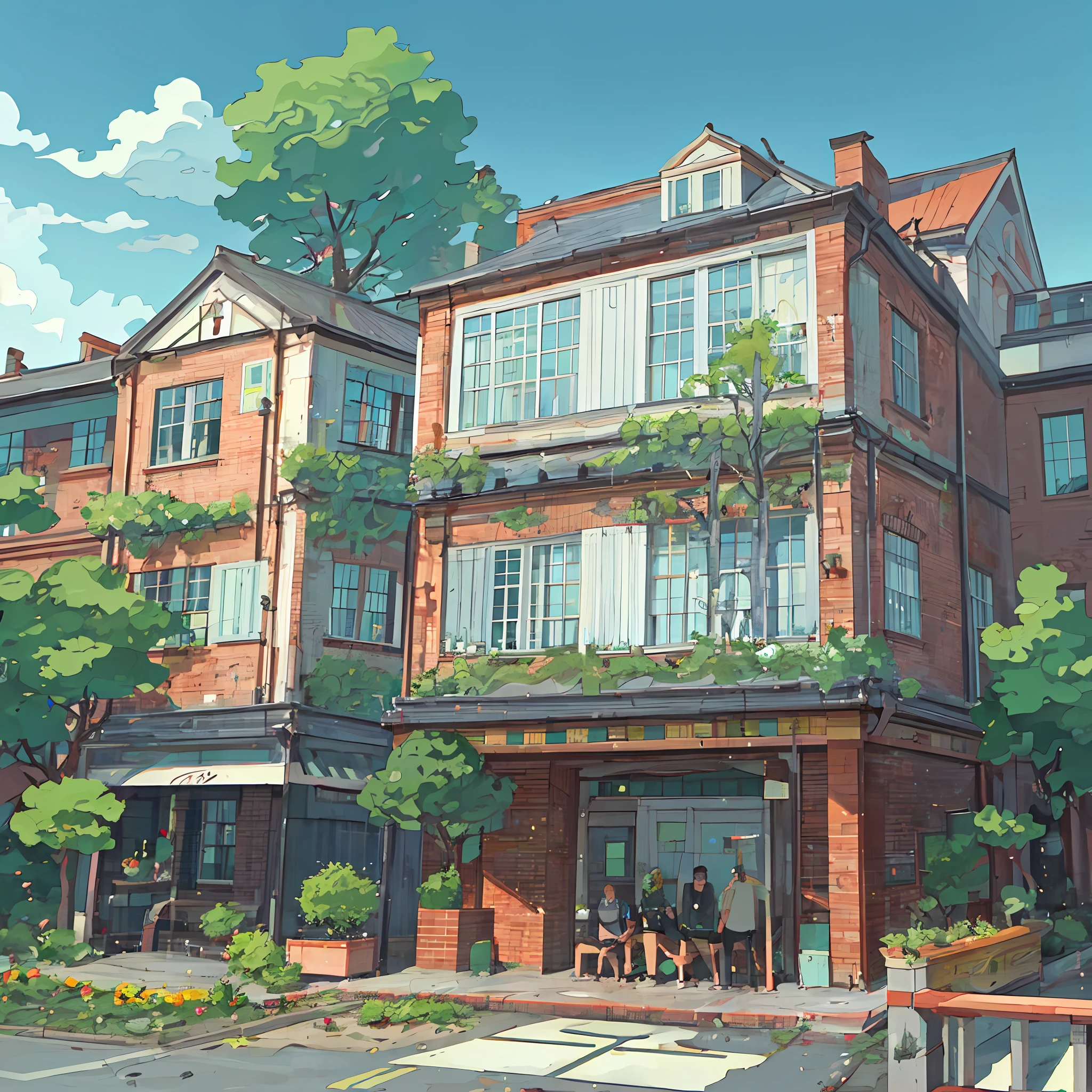 Barrio with residential building, construction, masterpiece, best quality,