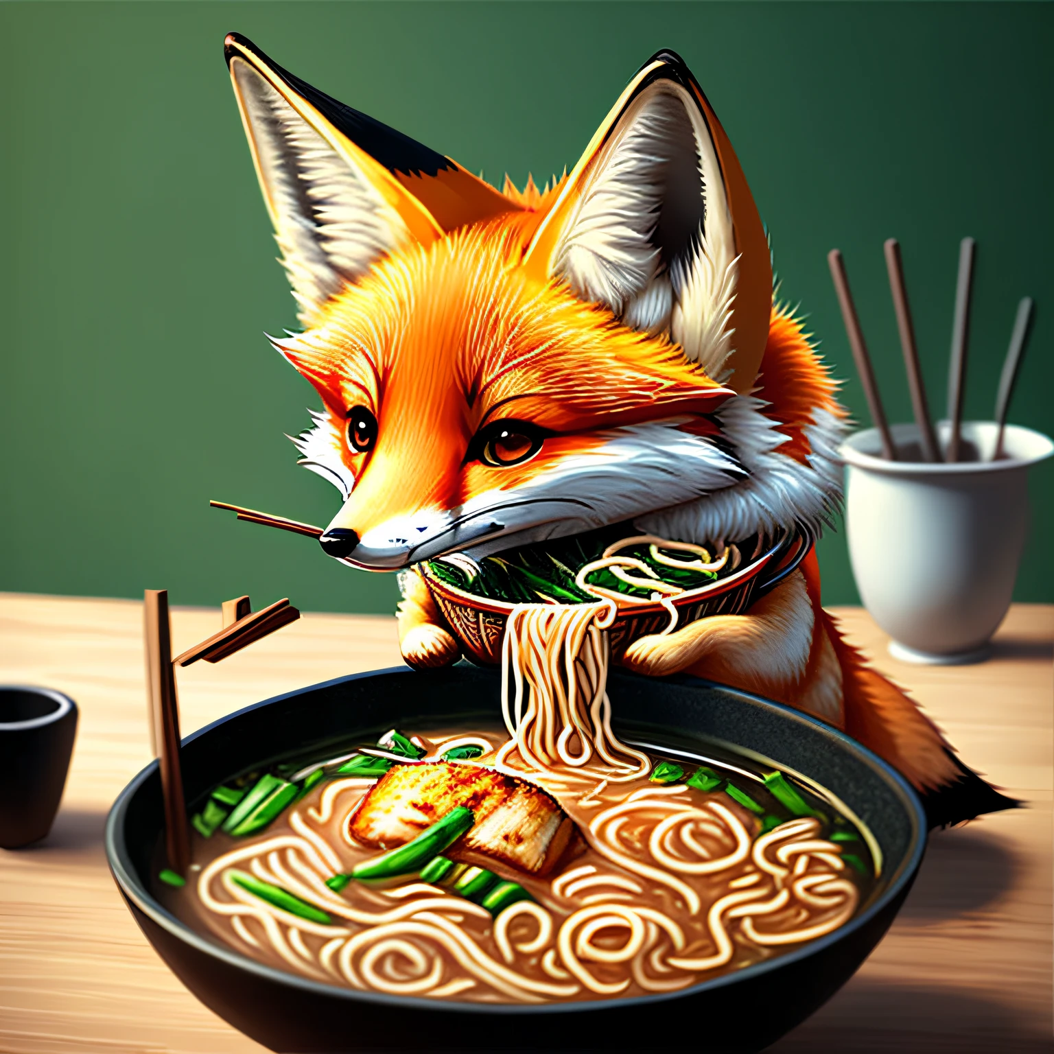 cute fox eating ramen --auto