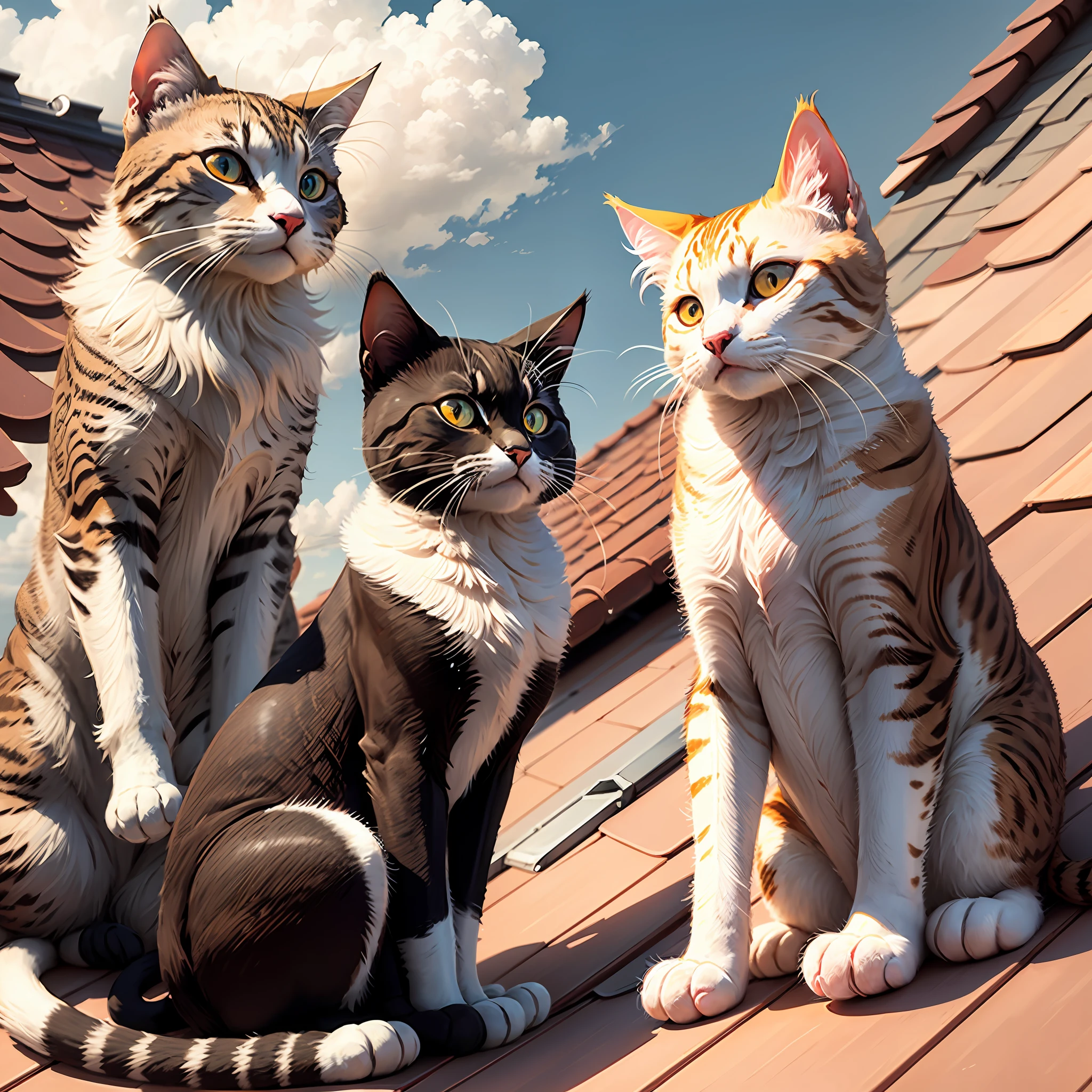 Two cats in heat on top of a roof anime mode --auto