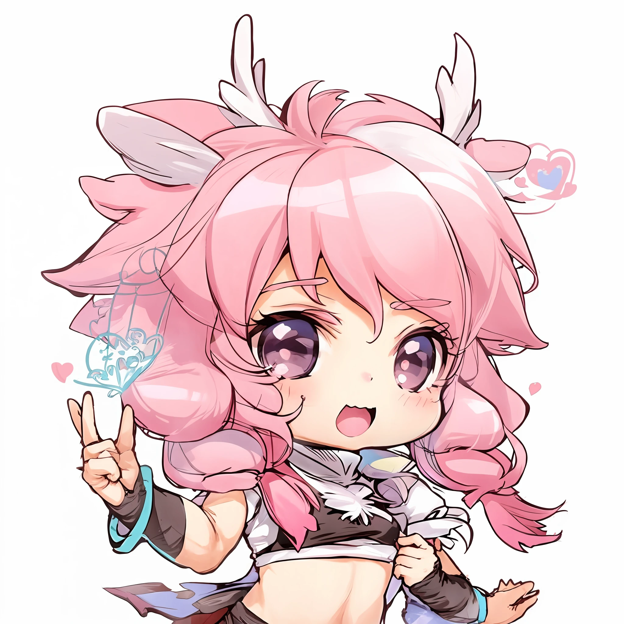 a cartoon girl with pink hair and a pink outfit holding a blue bird, nyaruko-san, anime moe artstyle, cute!! chibi!!! catgirl, chibi, anime chibi, chibi monster girl, anime girl named lucy, [[[[grinning evily]]]], mika kurai demon, holding a pudica pose, cute anime catgirl