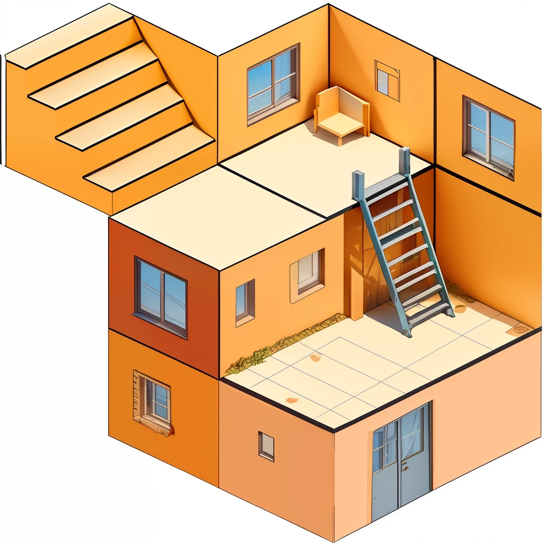 a cartoon image of a ladder on a building with a window, isometric staircase, isometric viewpoint, impossible stairs, isometric drawing, isometric game, isometric 3 d, isometric 3d, isometric view from behind, isometric, accurate isometric viewpoint, isometric angles, isometric angle, isometric art, 3d isometric