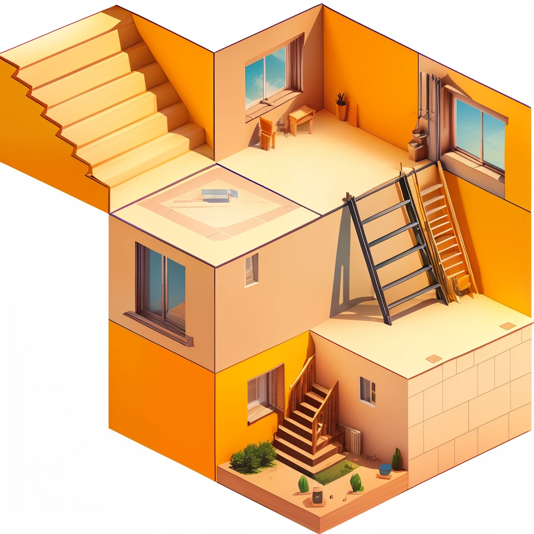 a cartoon image of a ladder on a building with a window, isometric staircase, isometric viewpoint, impossible stairs, isometric drawing, isometric game, isometric 3 d, isometric 3d, isometric view from behind, isometric, accurate isometric viewpoint, isometric angles, isometric angle, isometric art, 3d isometric