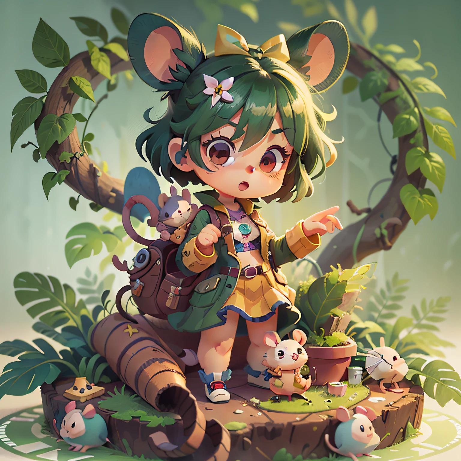 cute, chibi, mice, PFP, bigbadejo, portrait, masterpiece, 3D Rendering, Best Quality, Lots of Detail, (plain background), (vinyl toy figurine), (perfect hands), (full body), female, poison ivy, dc, action pose, crazy look
