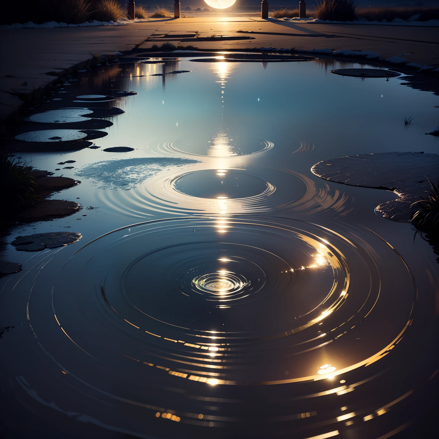 small puddle of water reflecting in moonlight --auto