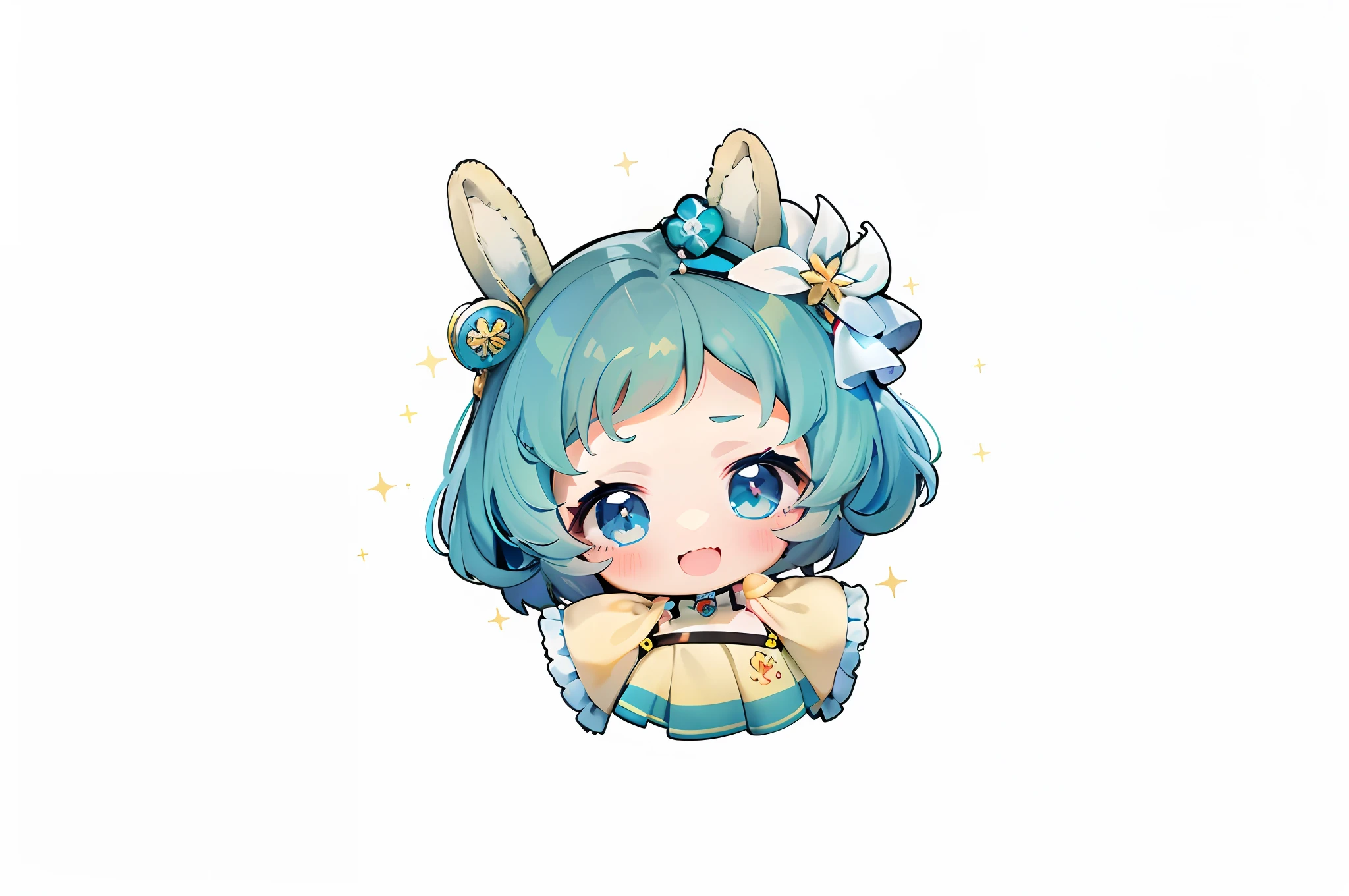 anime girl with blue hair and a yellow dress, anime moe artstyle, original chibi bunny girl, loli, kawaii realistic portrait, chibi, cute character, cute art style, chibi art, chibi anime, mikudayo, anime girl with cat ears, chibi girl, kawaii chibi, cute anime girl, cute anime, advanced digital chibi art, cute anime girl portrait,  beautiful, cheerful smile