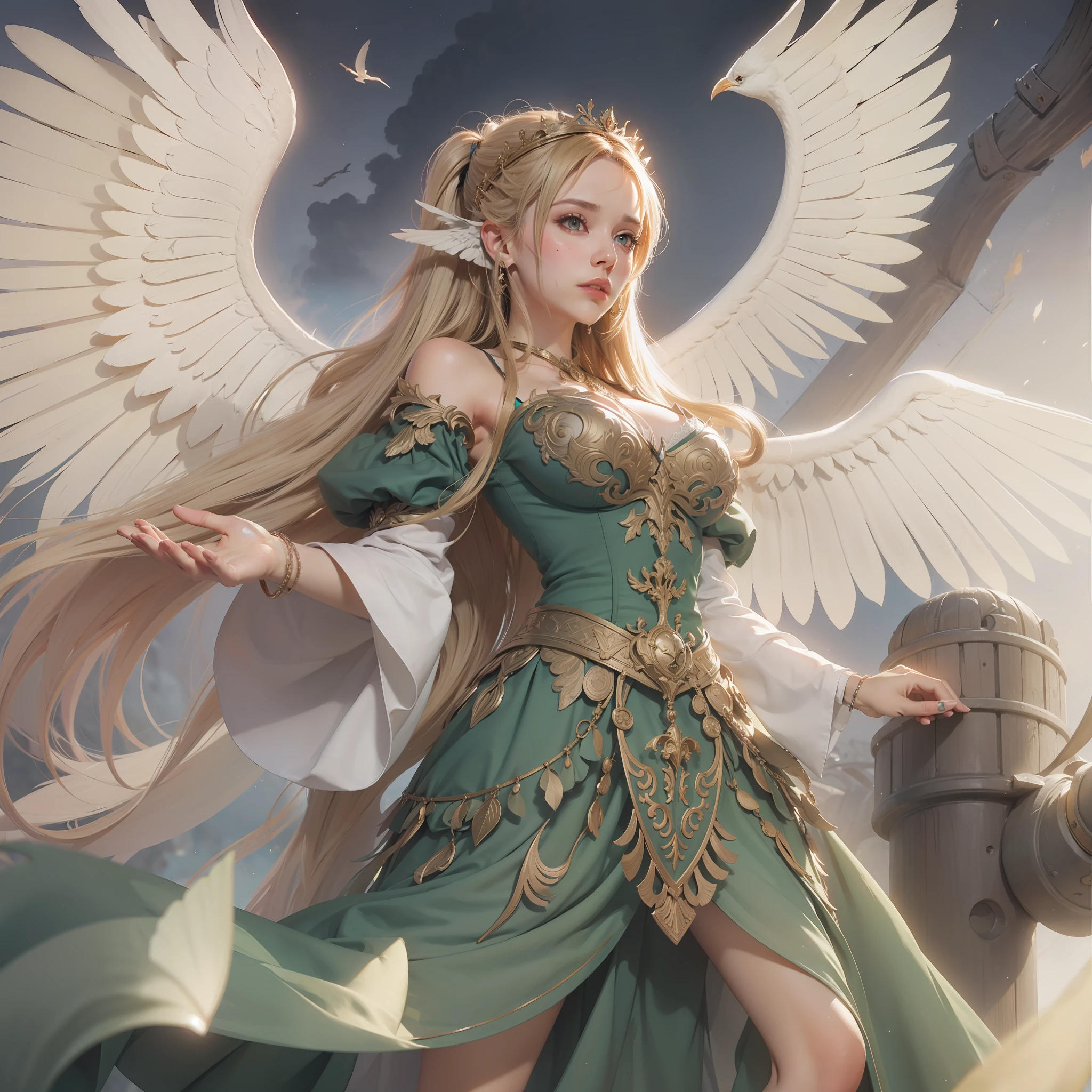 Queen  with giant bird wings, high resolution, beautiful, intricate, Greg rutkowski