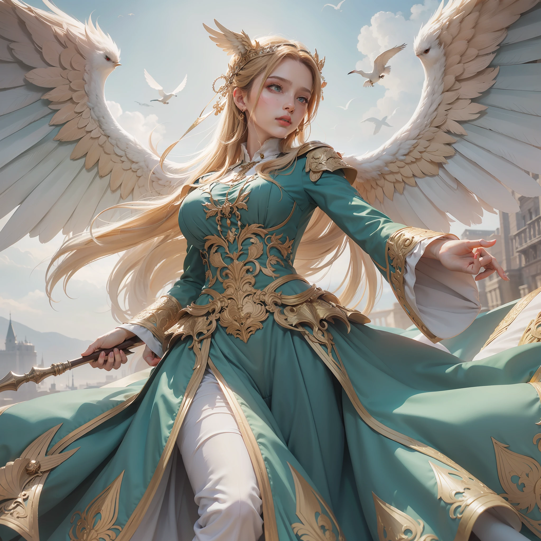 Queen with giant bird wings, high resolution, beautiful, intricate, Greg rutkowski