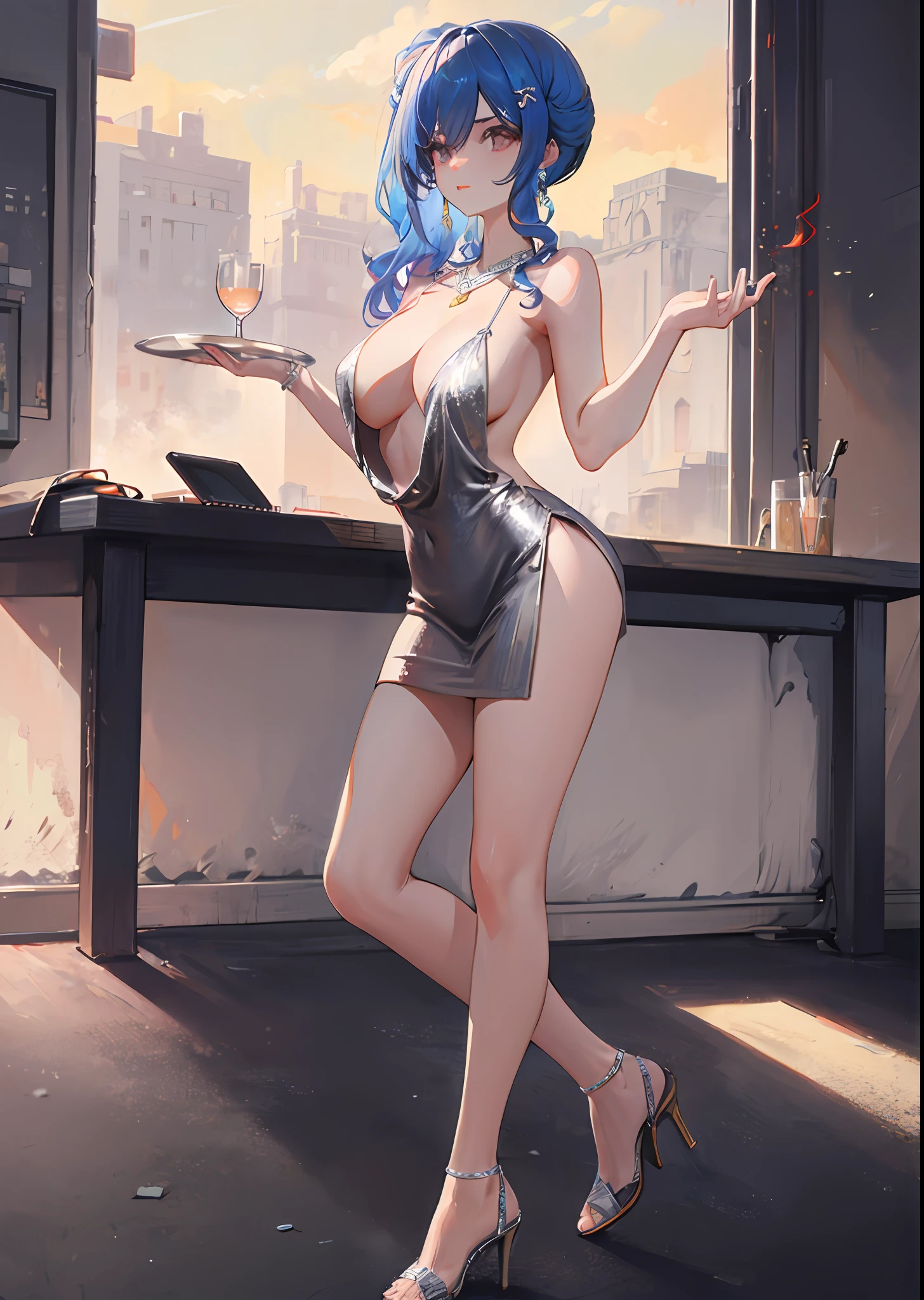 穿着超短裙和接缝丝袜的美丽性感秘书全身照片,stands_straight, ((solo)), adult, in the office, high heels, craves, strokes_herself