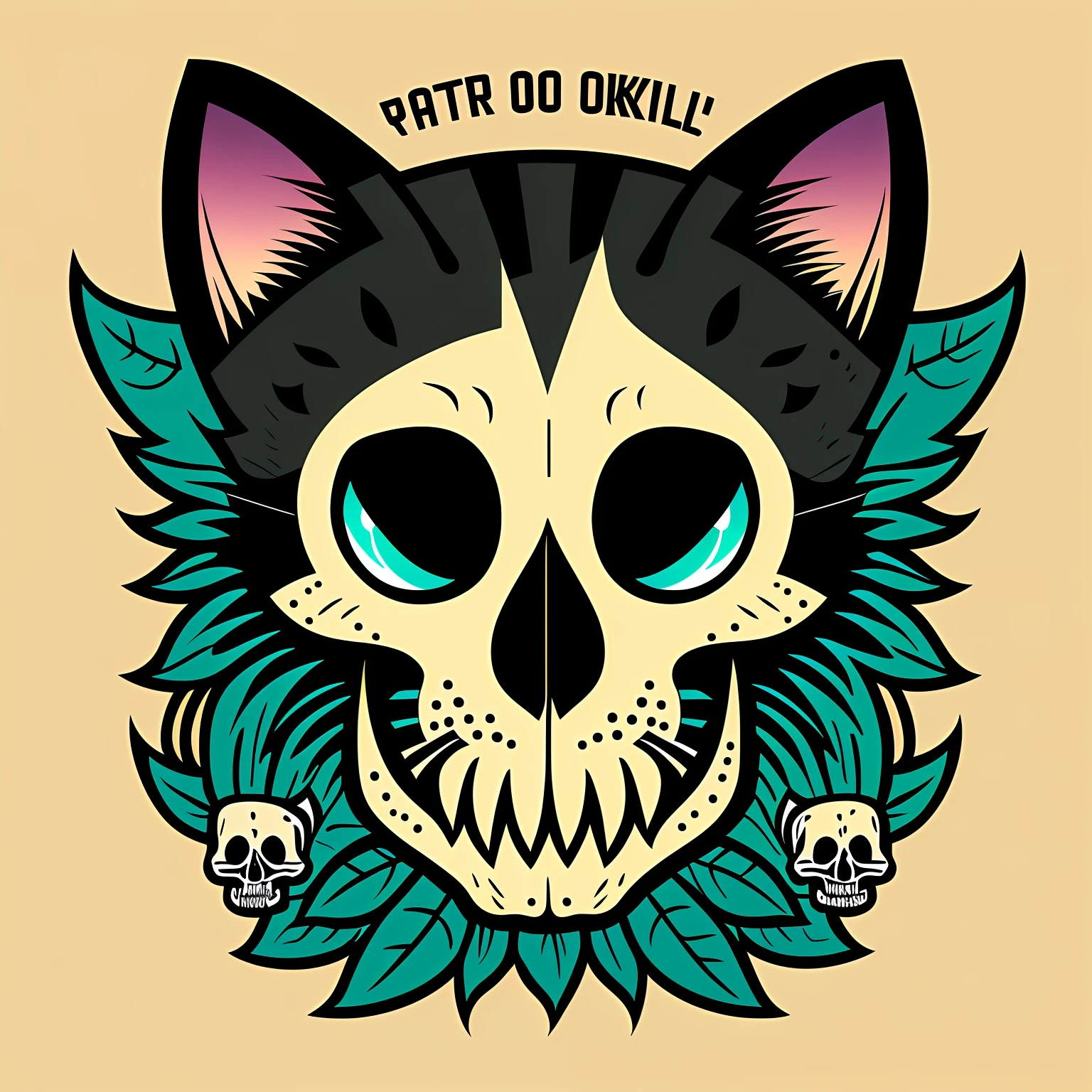 cat mascot skull style, t-shirt design, super cute, 2d, vector, flat --auto