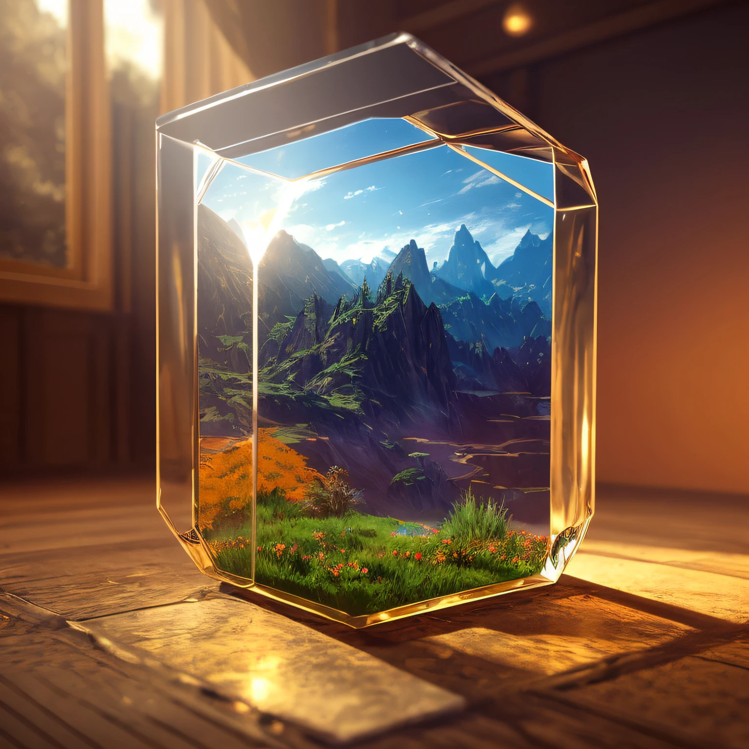 cinematic universe inside of a glass cube, sharp focus, concept art, very detailed, very realistic, trending on artstation, in the style of ALBERT BIERSTADT