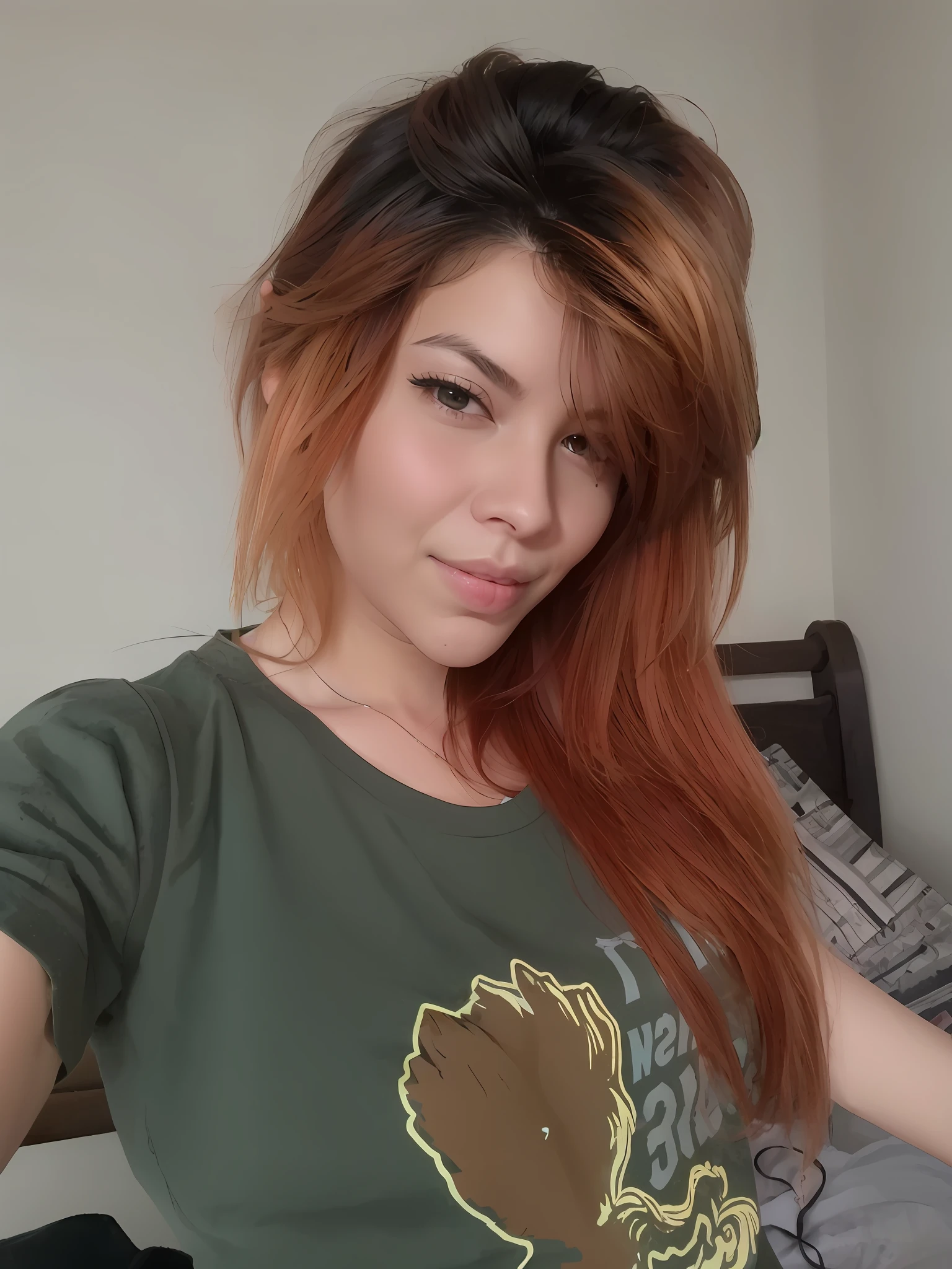 there is a woman with red hair and a green shirt, 3 0 years old woman, 30 years old woman, ayahausca, angiewolf, angelawhite, amouranth, with brown hair, looking from side, 2 , 30-year-old woman from cuba, about 3 5 years old old