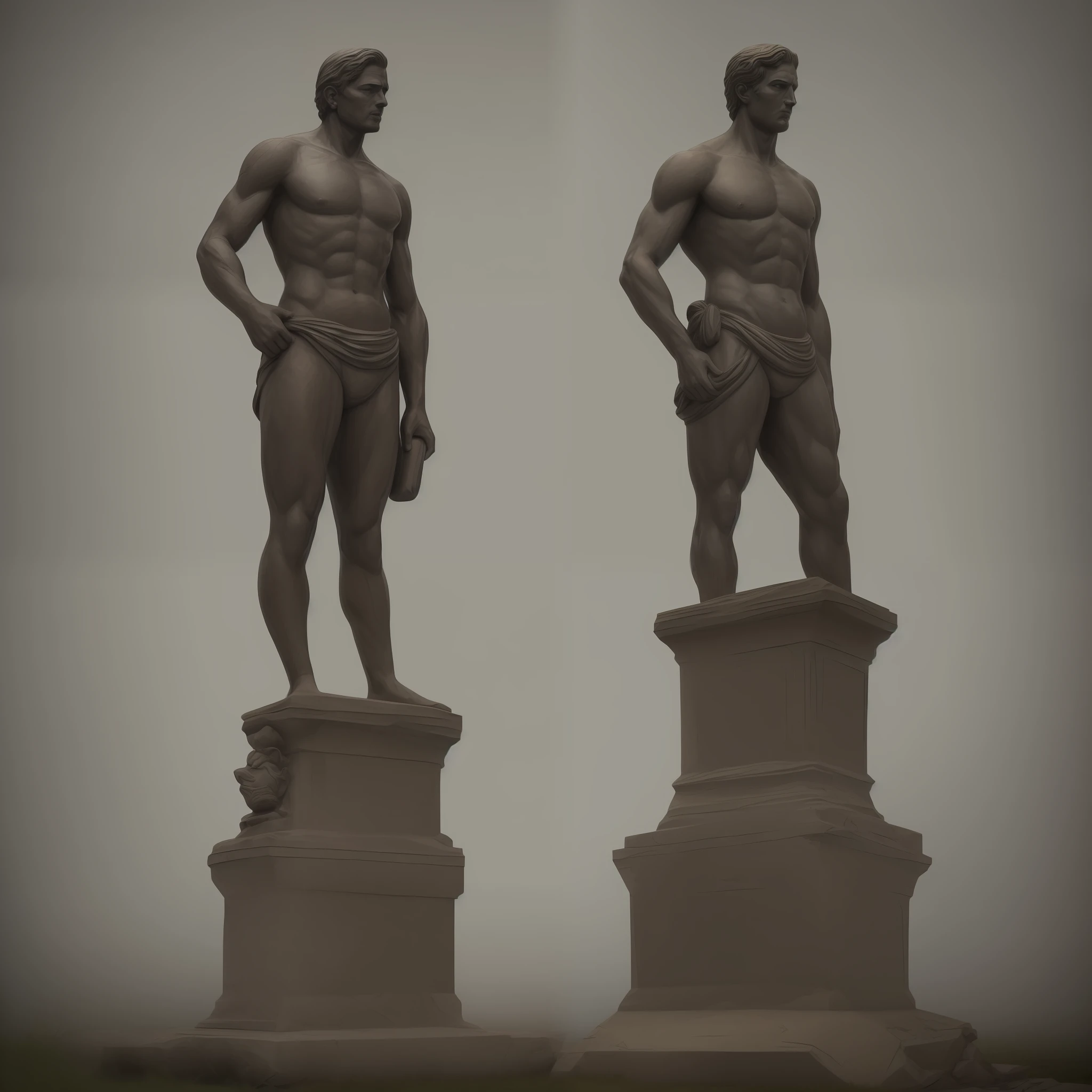 Scene: "A deformed statue." Features: (In high contrast to the background. In the style of realistic digital art. A dramatic and impactful scene.)