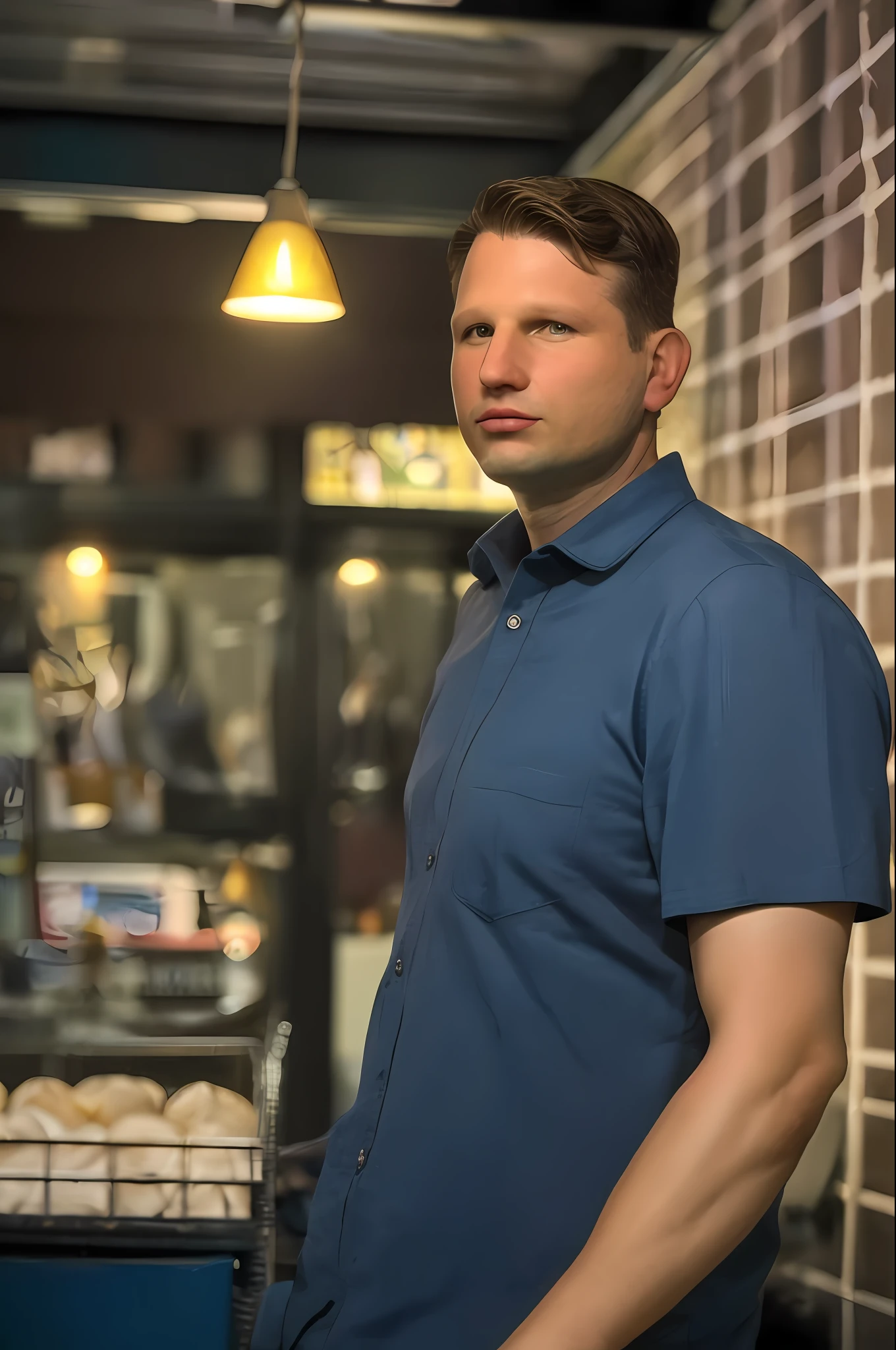 slawomir mentzen 1boy man, best quality, masterpiece, photo realistic photorealistic, indoors, shirt, cinematic lighting, upper body