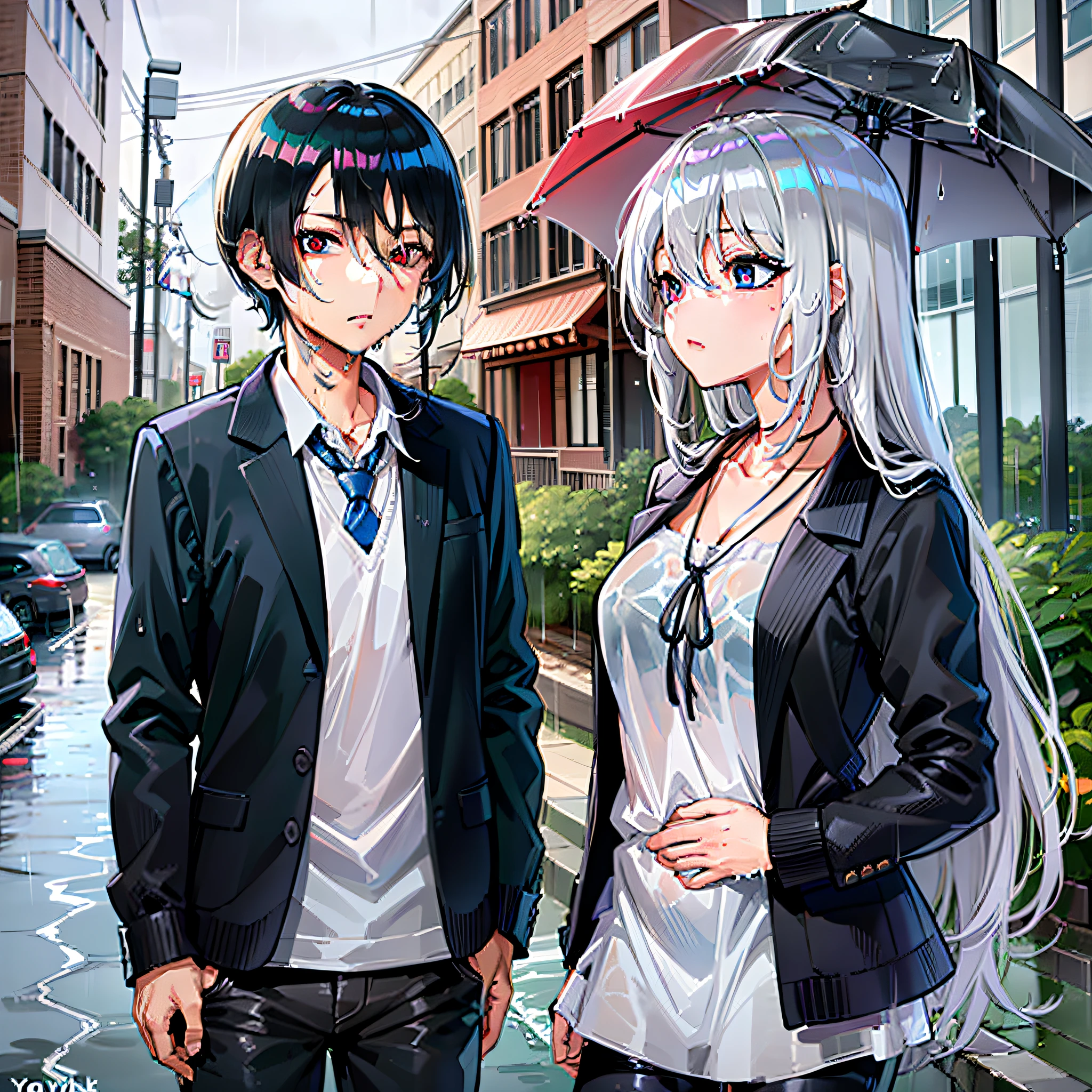 Just modify and change it to a short male hair of black color without adornments or female accessories, leaving the rest as it is without changes